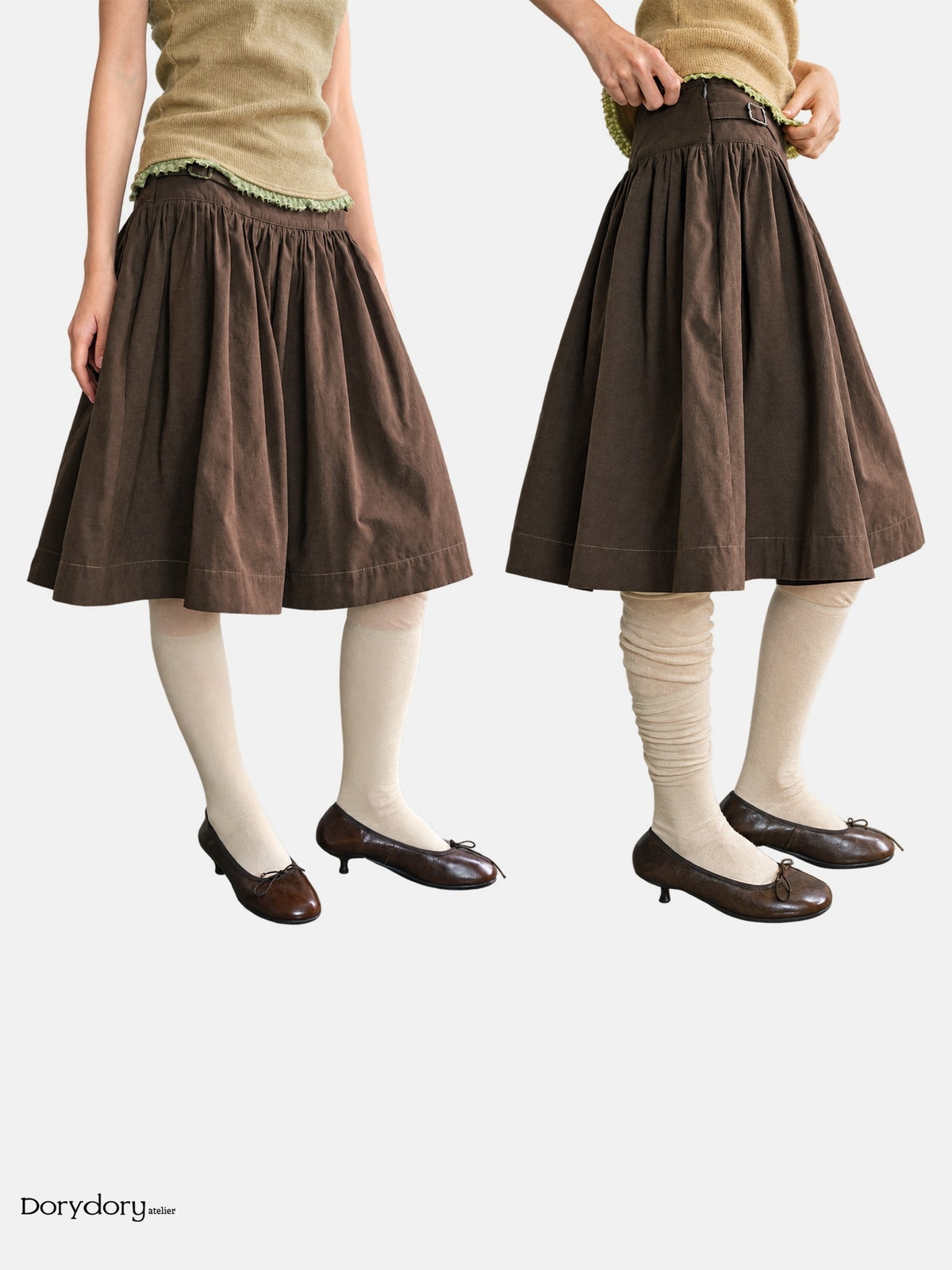 Dorydory Vintage High Waist Pleated Flared Cotton Women&