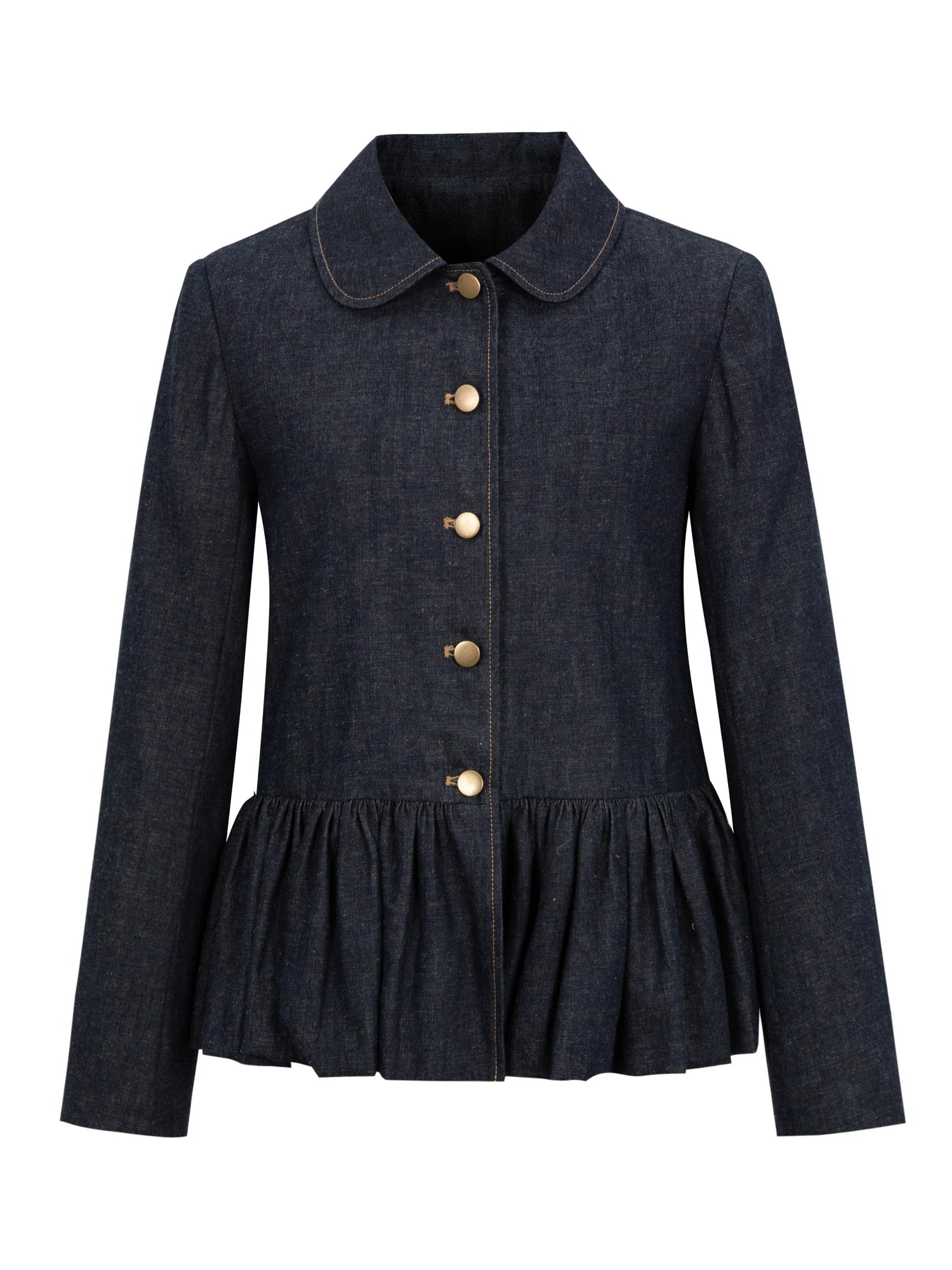 Vintage Indigo Washed Denim Jacket With Floral Collar