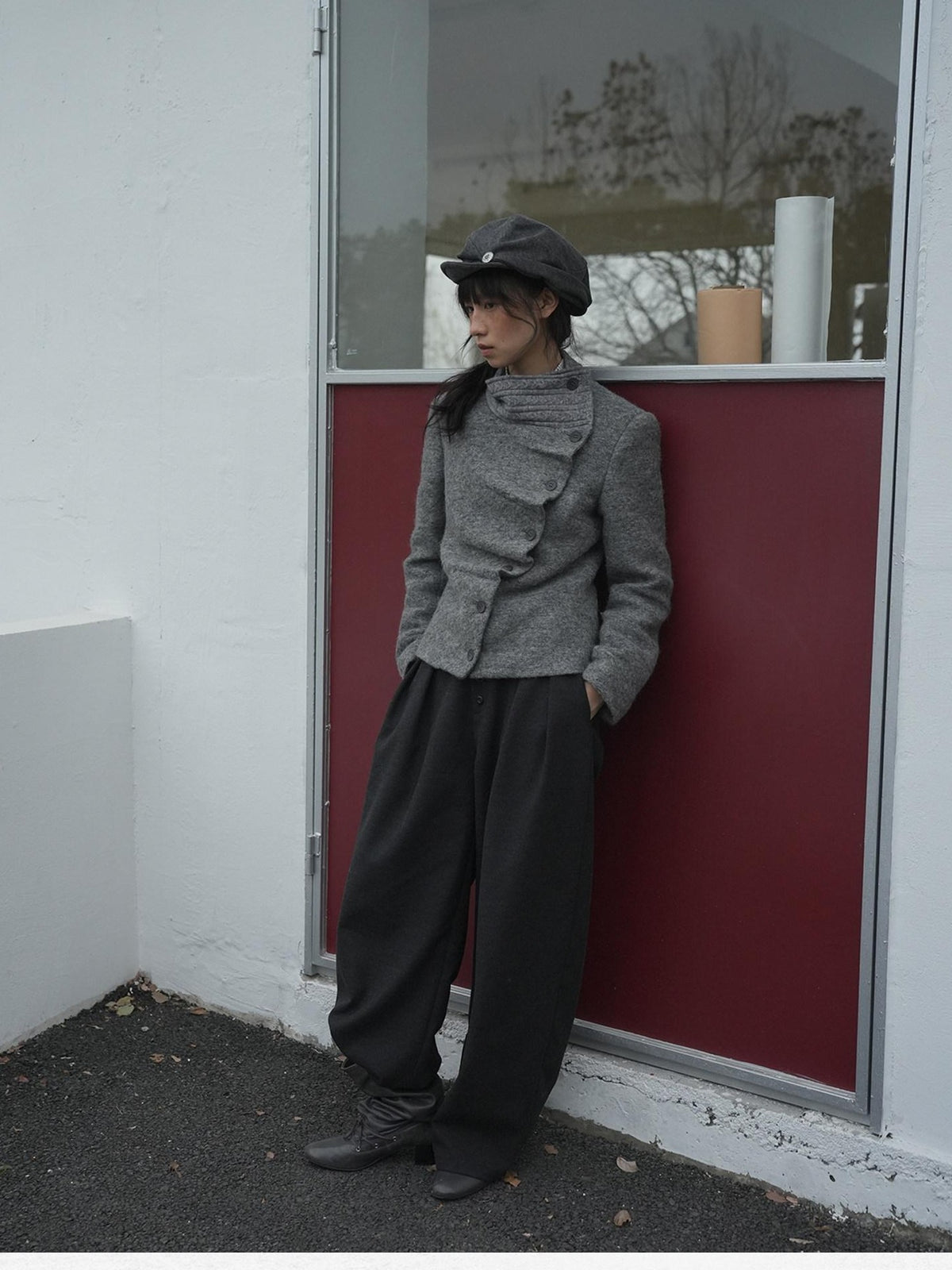 Dorydory Vintage Knit Trim Irregular Placket Wool Blend Women&