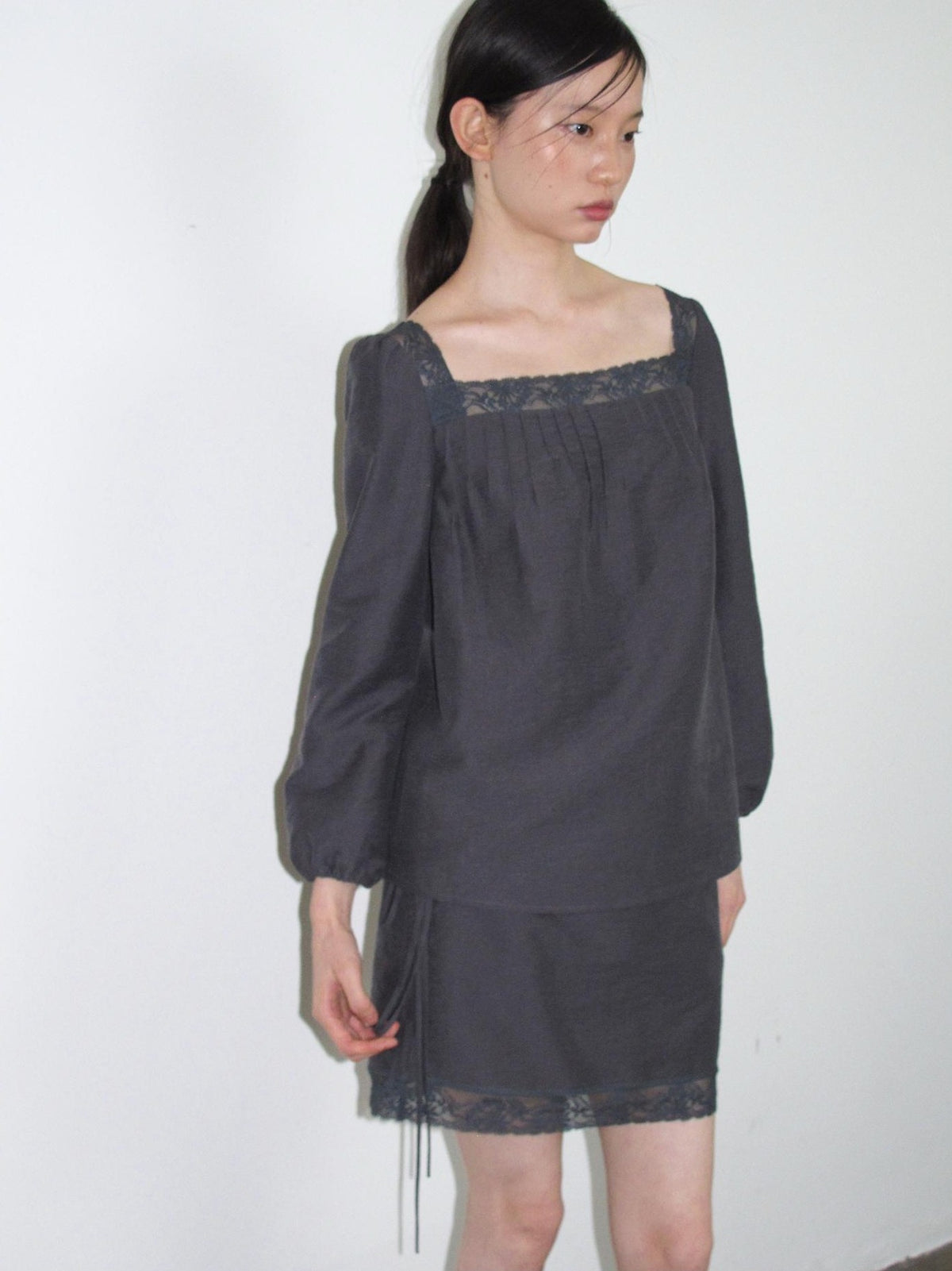 Dorydory Vintage Lace Trim A Line Tie Waist Women&