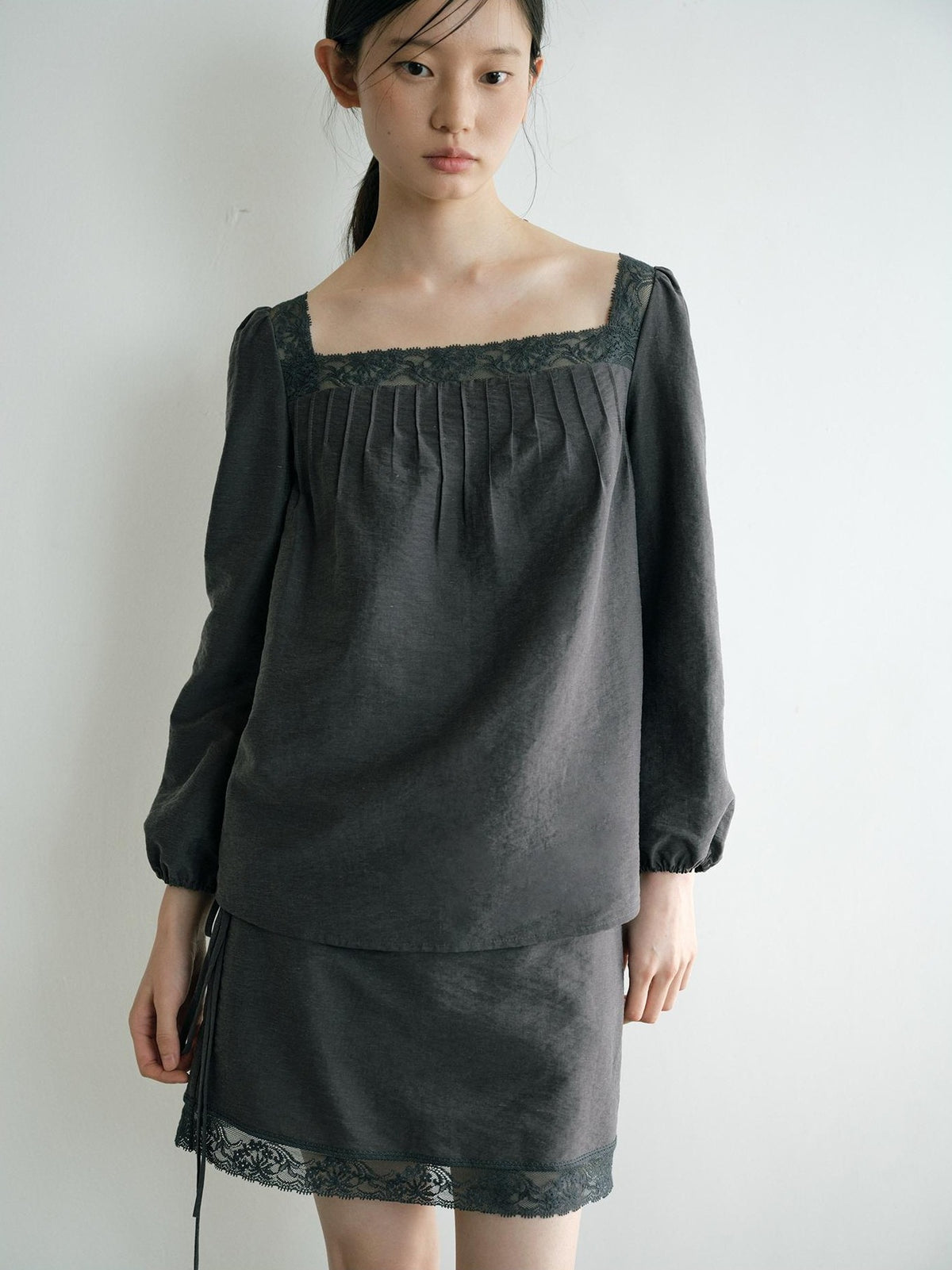 Dorydory Vintage Lace Trim A Line Tie Waist Women&