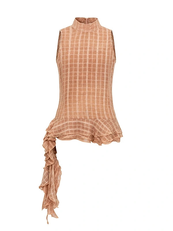 Vintage Lace Trim Checked Bustier Top