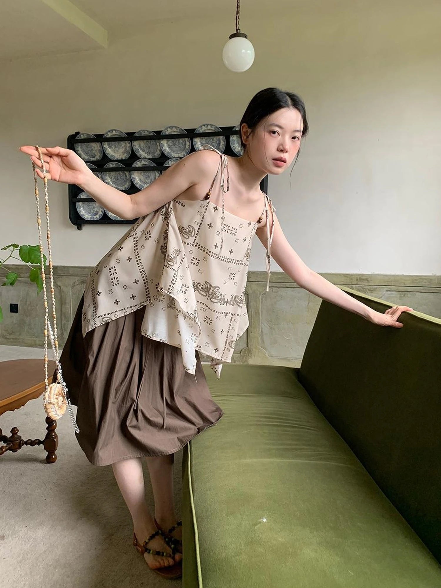 Vintage Paisley Silk Camisole Top With Low Back