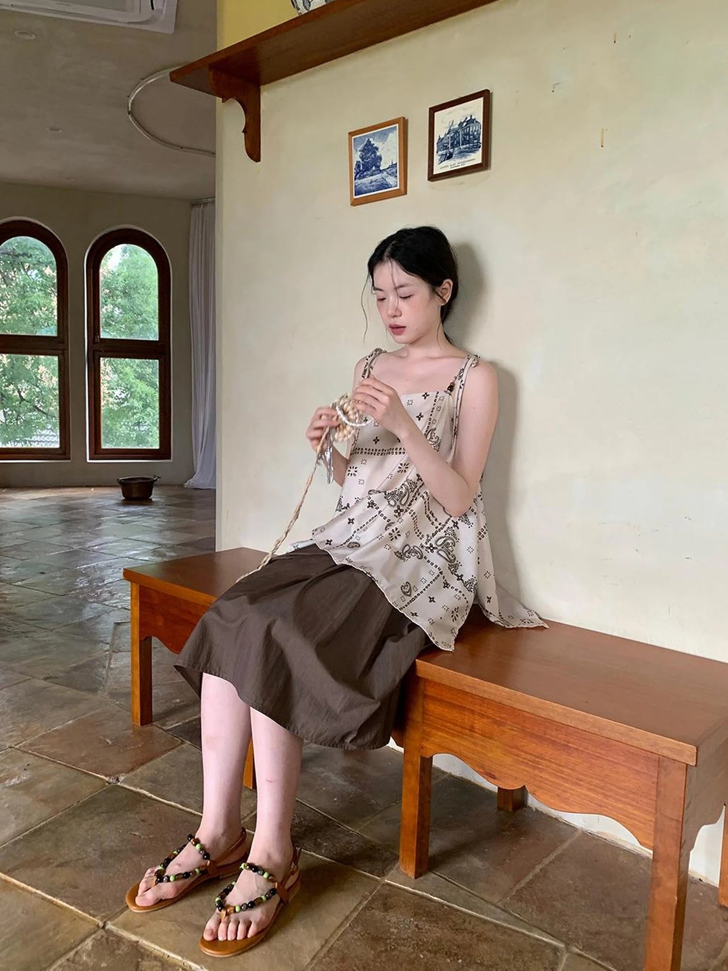 Vintage Paisley Silk Camisole Top With Low Back