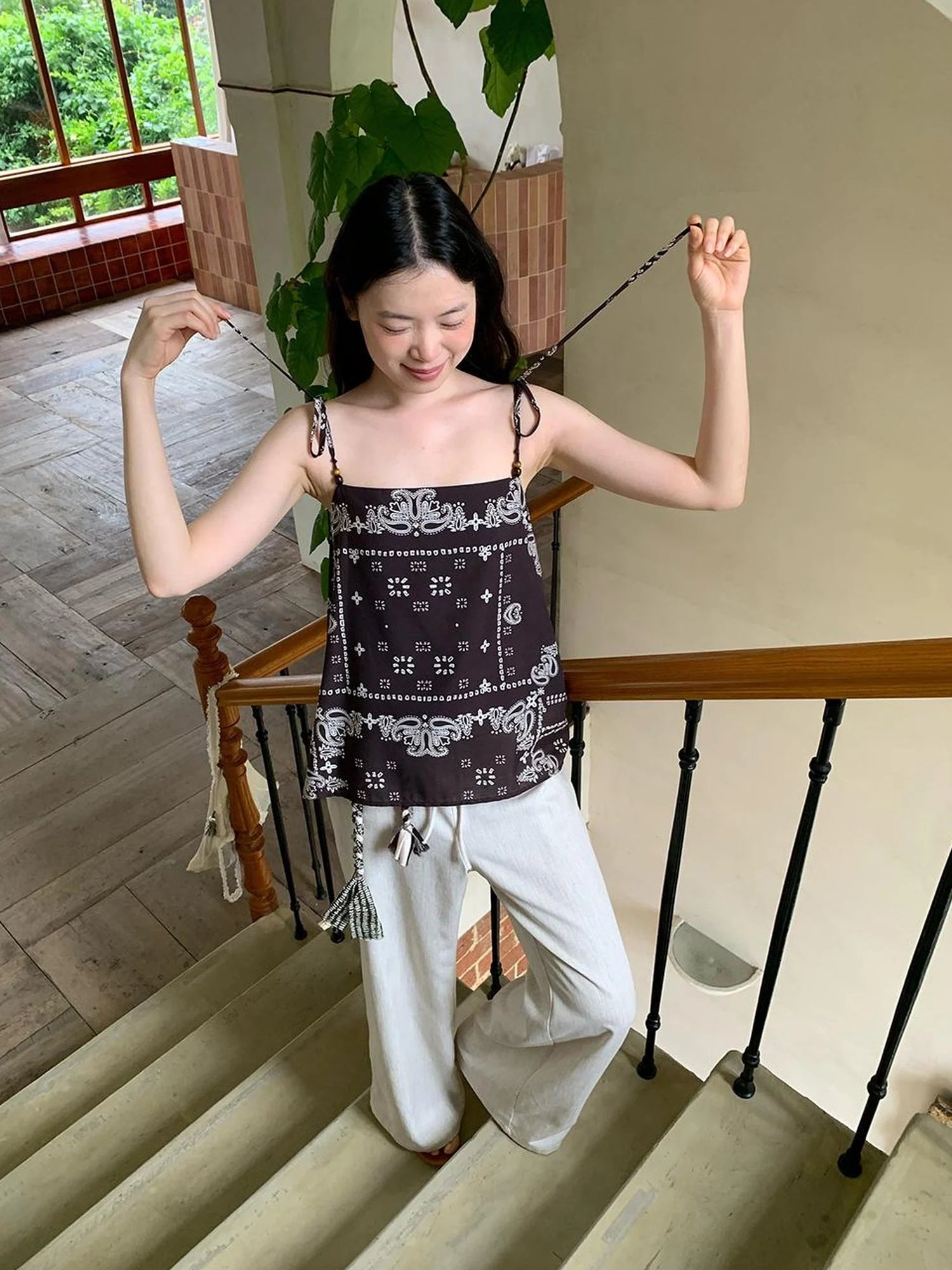 Vintage Paisley Silk Camisole Top With Low Back