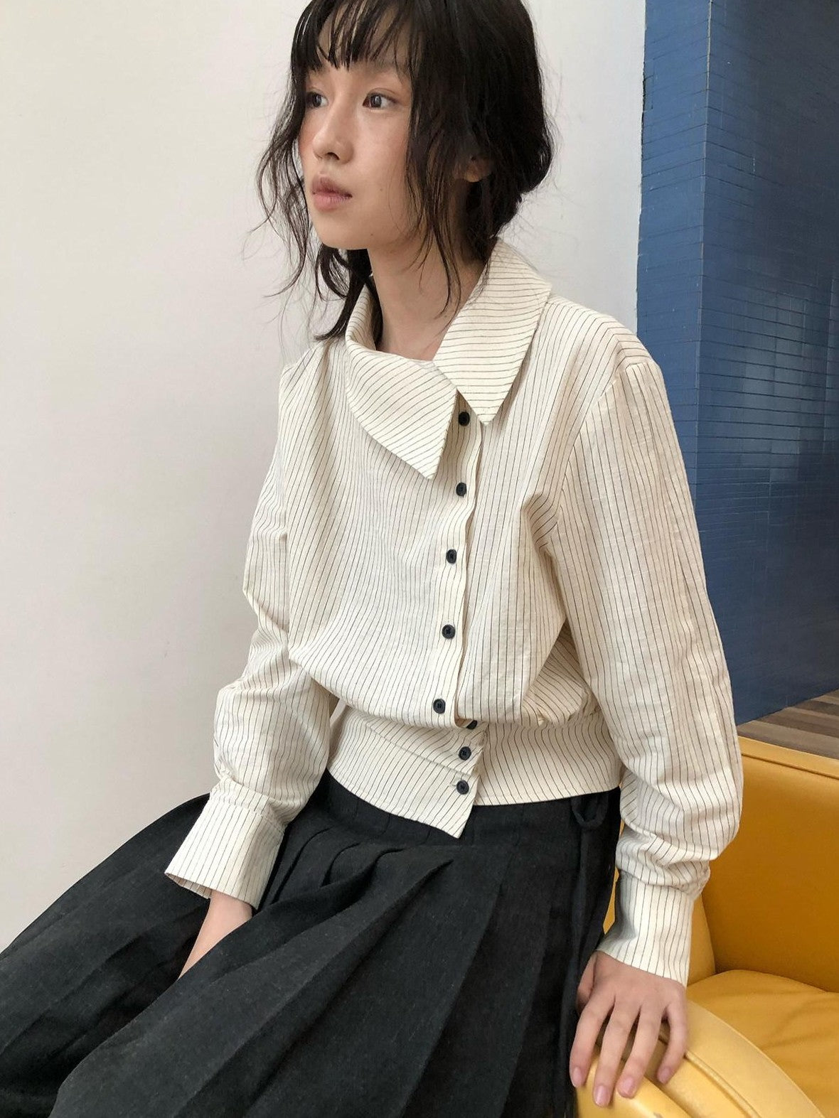Dorydory Vintage Plaid Mock Neck Button Front Women&