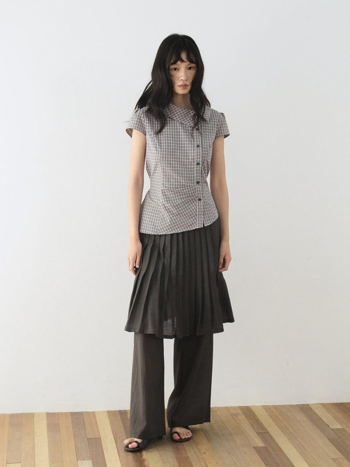 Dorydory Vintage Plaid Side Turnover Collar Women&