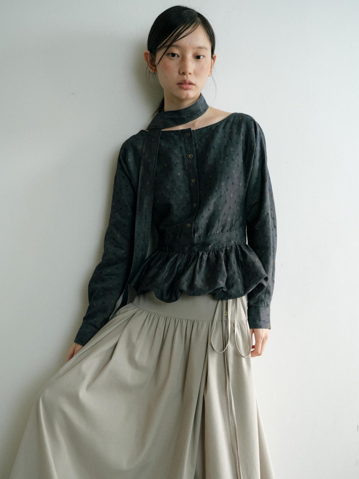 Dorydory Vintage Ruffle Long Sleeve Loose Fit Linen Cotton Women&