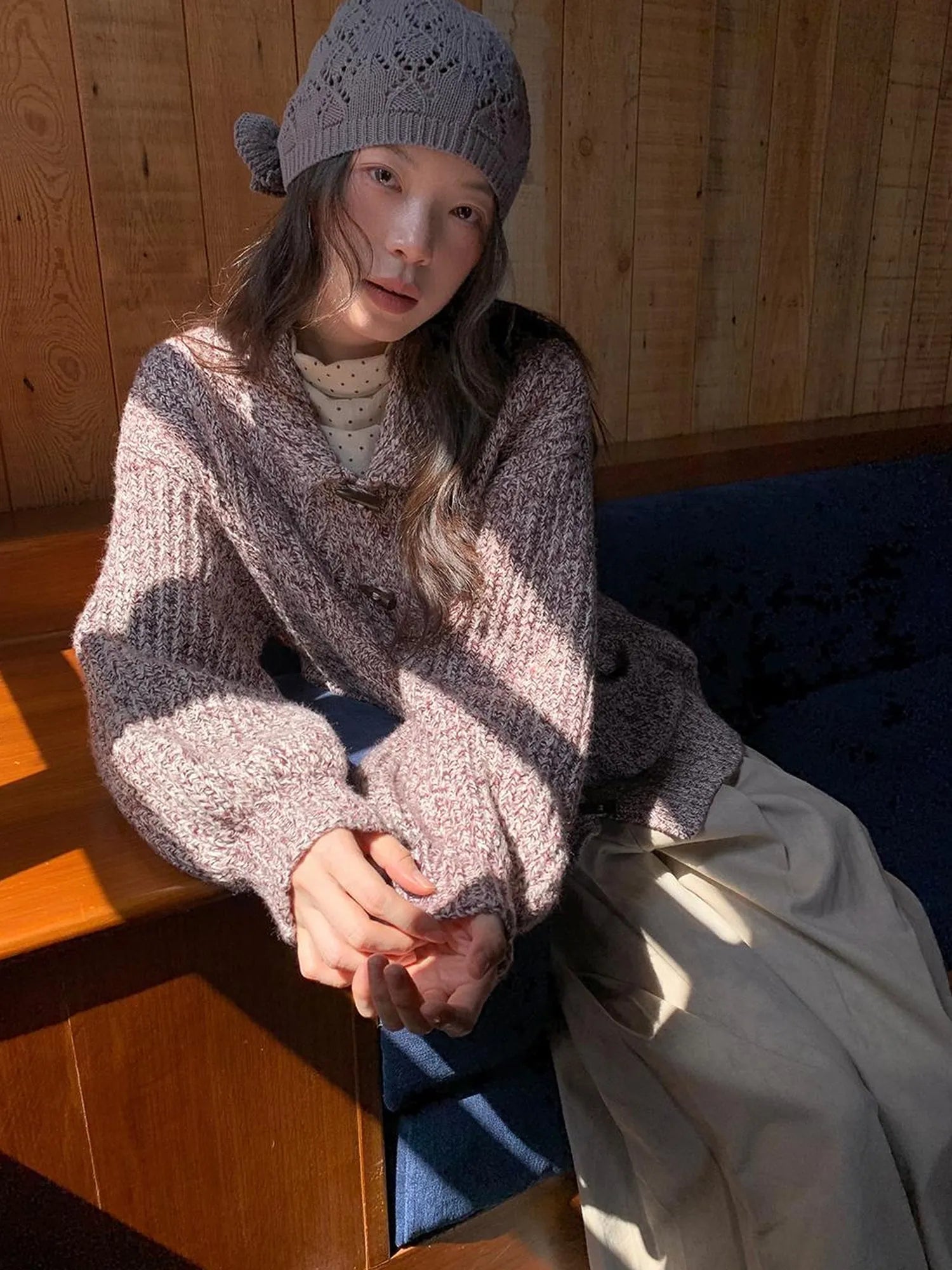 Vintage Textured Cable Knit Cardigan With Horn Buttons