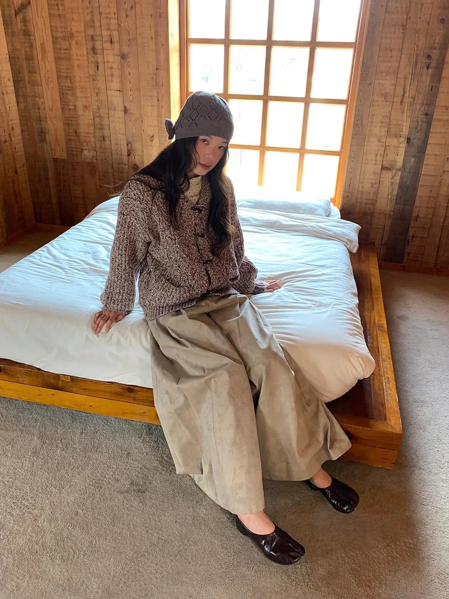 Vintage Textured Cable Knit Cardigan With Horn Buttons