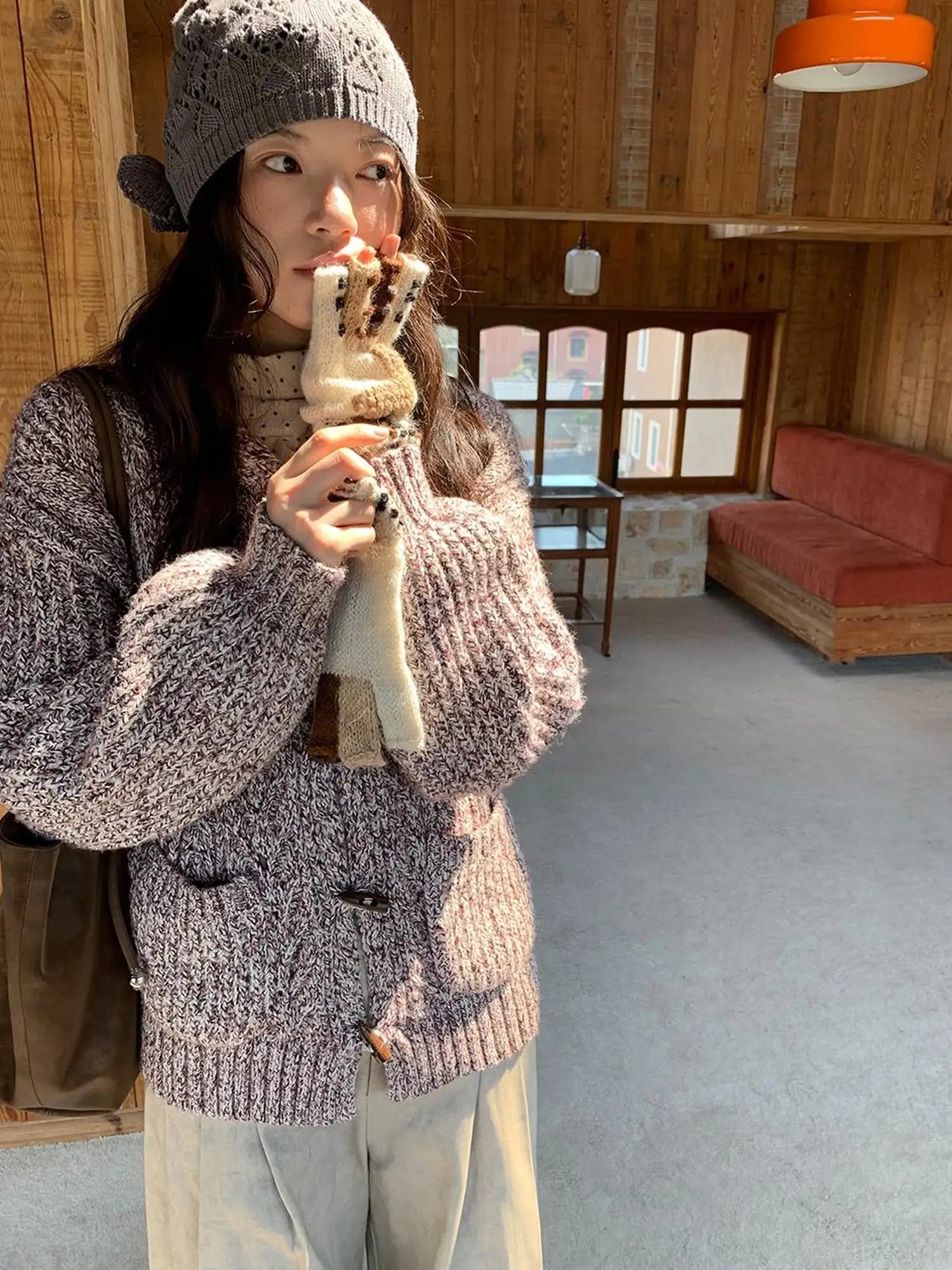 Vintage Textured Cable Knit Cardigan With Horn Buttons