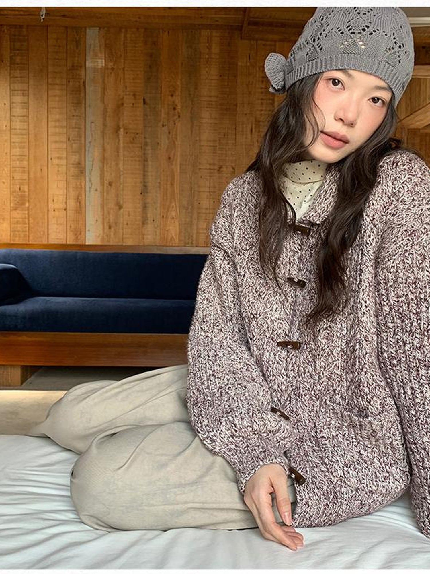 Dorydory Vintage Textured Cable Knit Cardigan With Horn Buttons