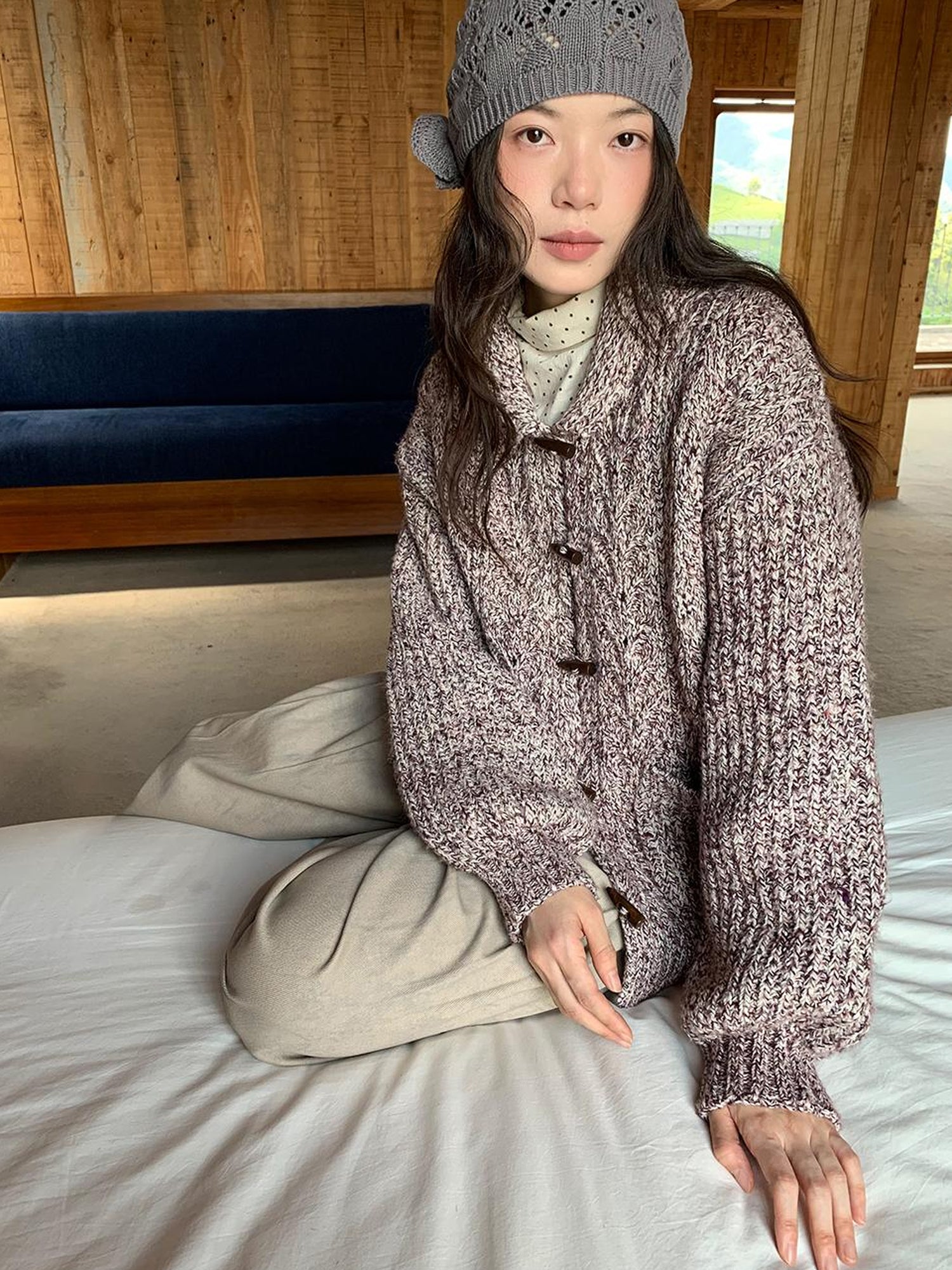 Dorydory Vintage Textured Cable Knit Cardigan With Horn Buttons