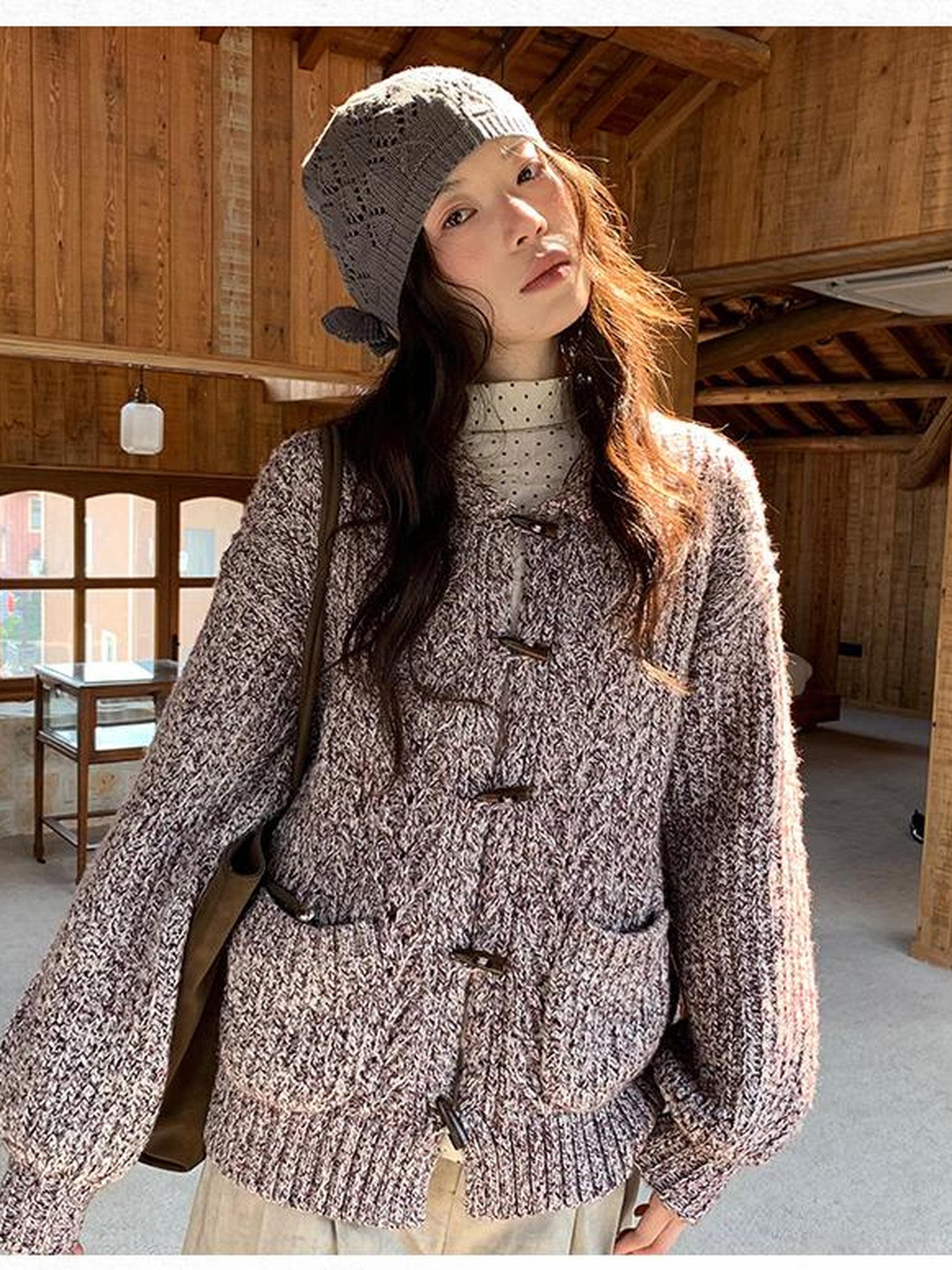 Dorydory Vintage Textured Cable Knit Cardigan With Horn Buttons