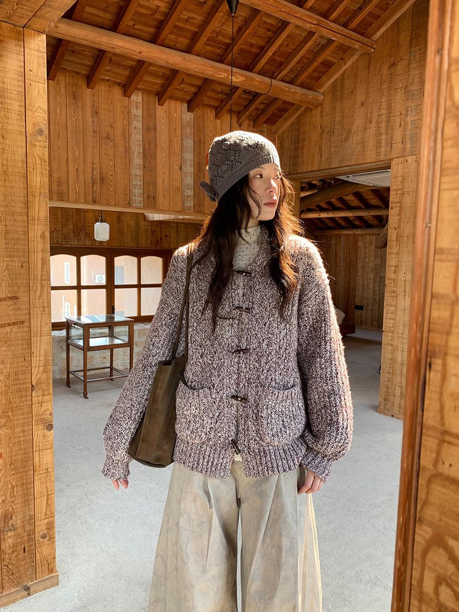 Dorydory Vintage Textured Cable Knit Cardigan With Horn Buttons