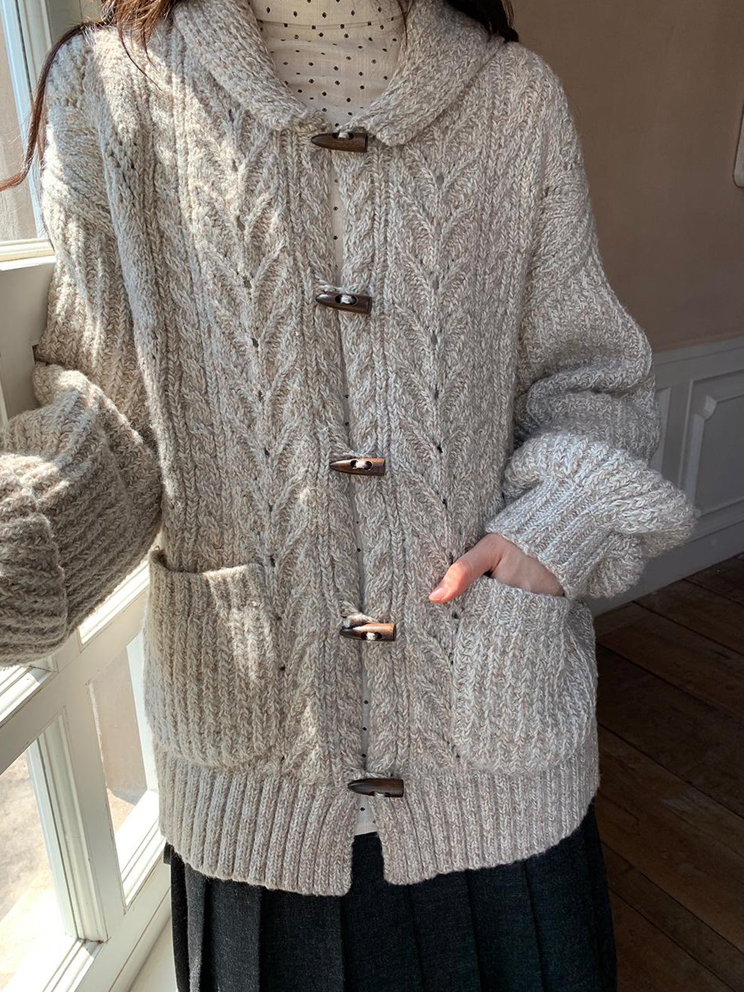 Dorydory Vintage Textured Cable Knit Cardigan With Horn Buttons