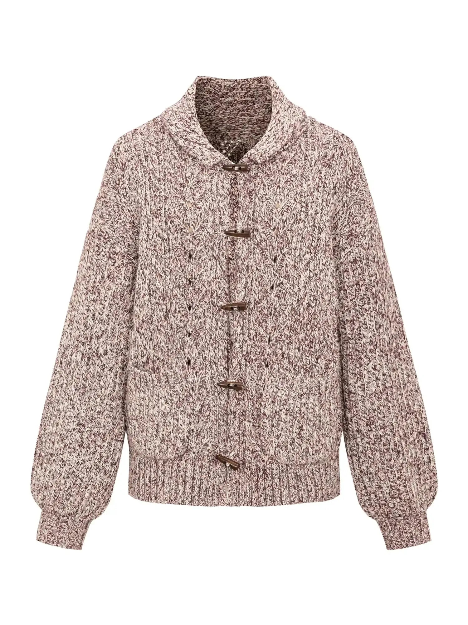 Vintage Textured Cable Knit Cardigan With Horn Buttons