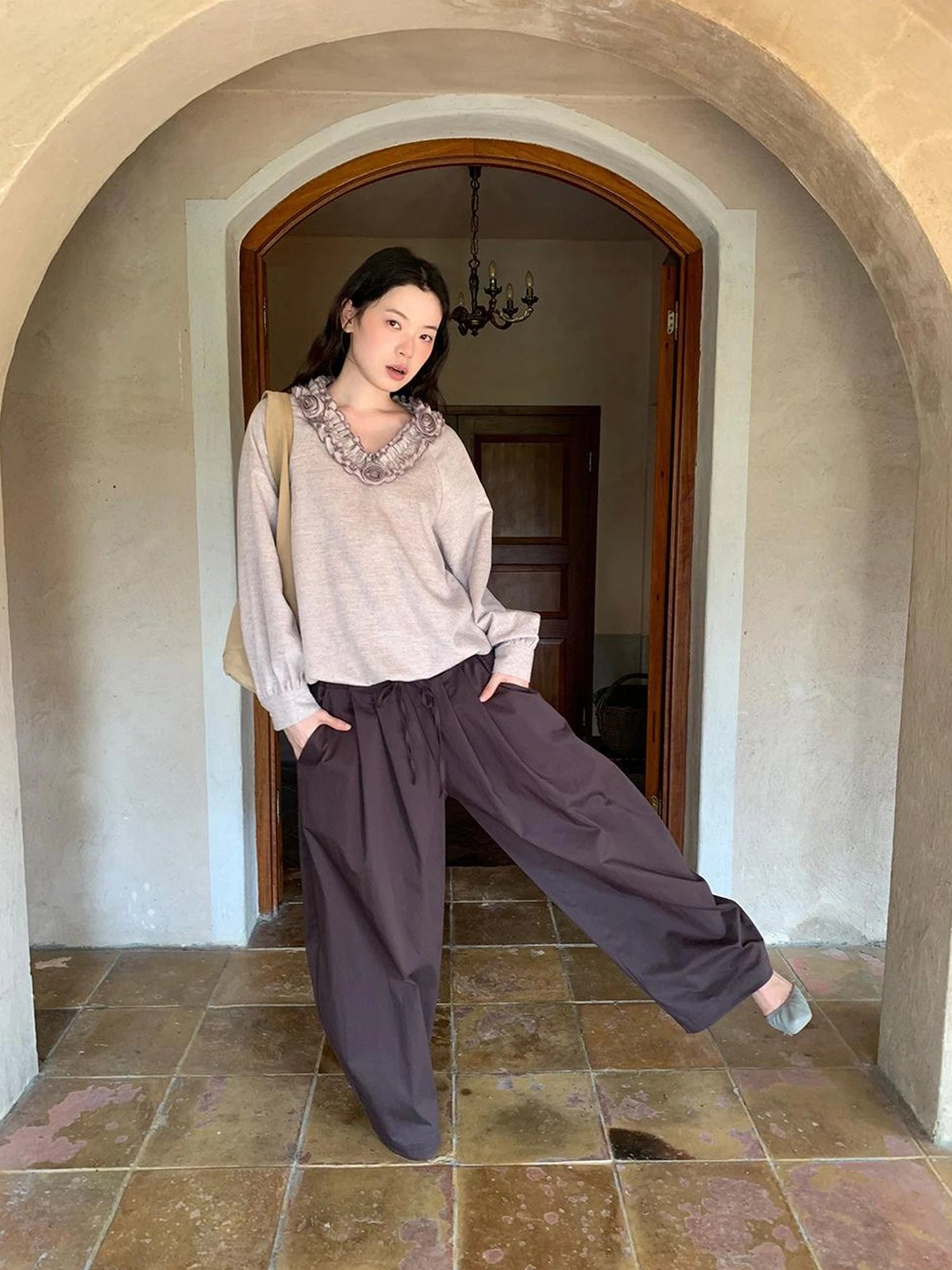 Vintage Tie Waist Relaxed Balloon Trousers