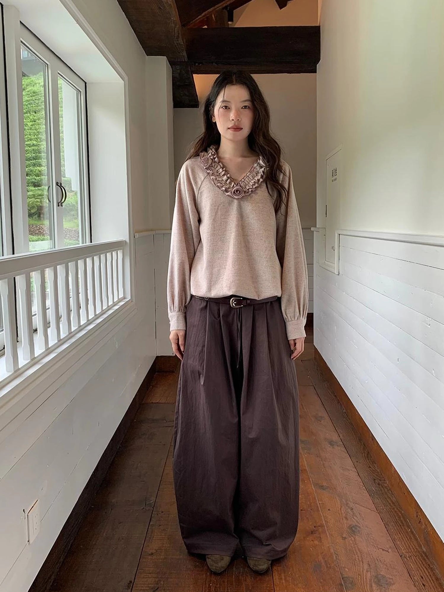 Vintage Tie Waist Relaxed Balloon Trousers