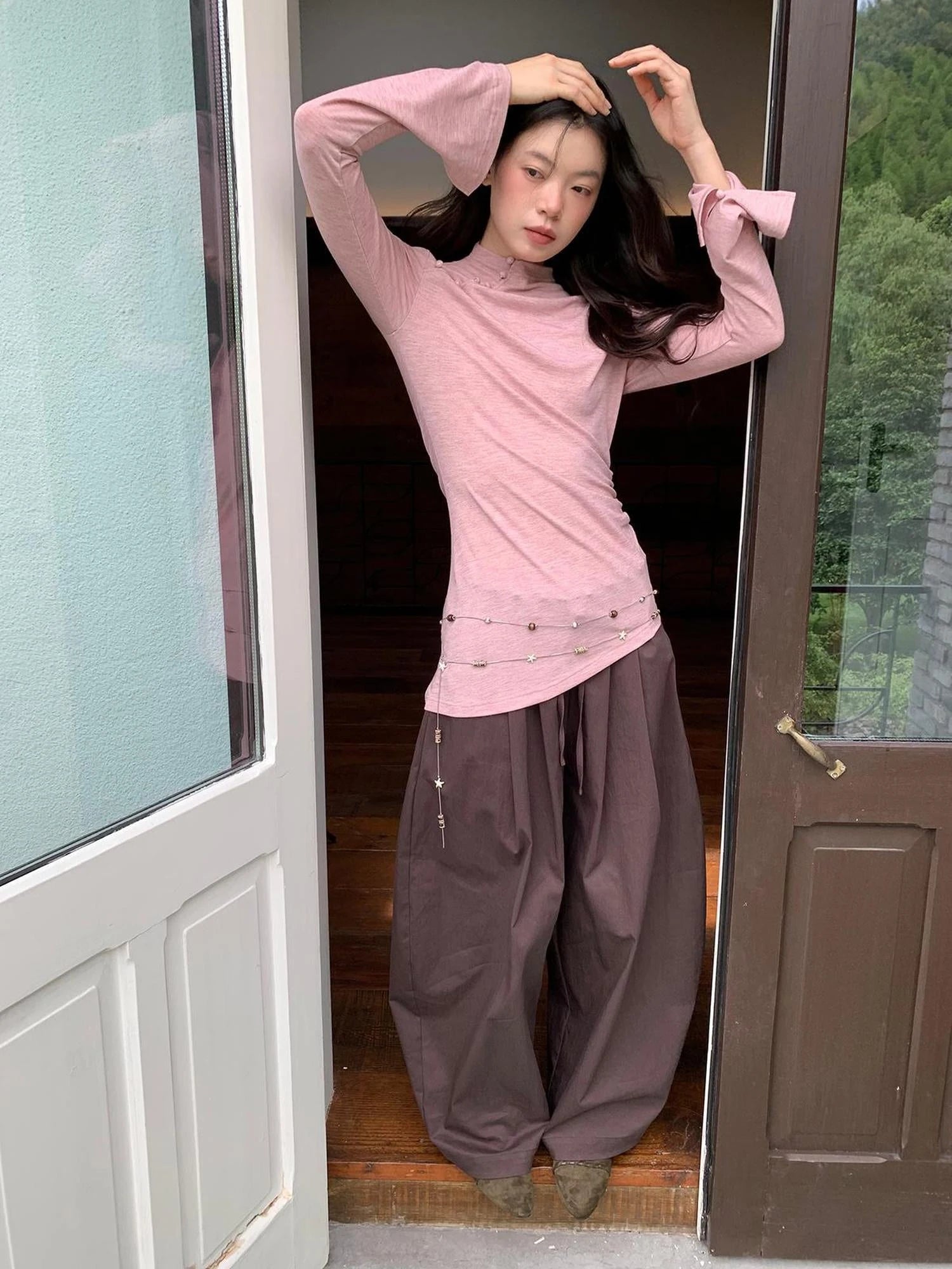 Vintage Tie Waist Relaxed Balloon Trousers