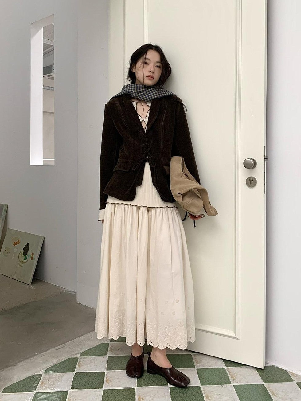 Dorydory Wavy Hem Embroidered Patchwork A Line High Waist Women&
