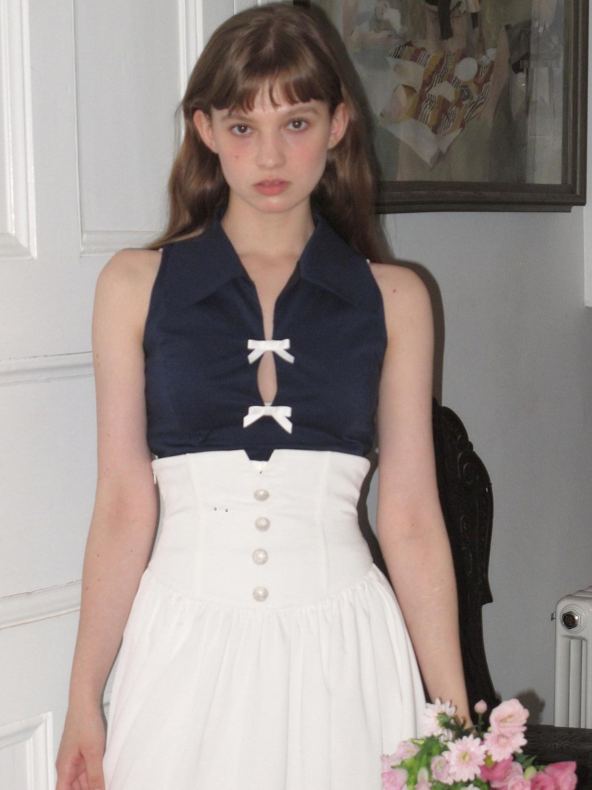 Dorydory White Ruched Pleated High Waist A Line Women&