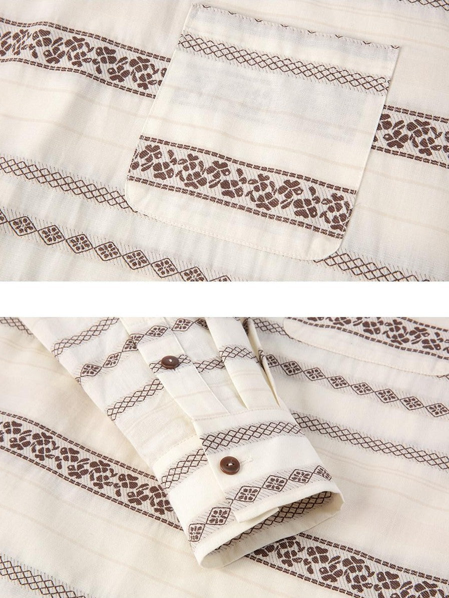 Dorydory Yarn Dyed Jacquard Stripe Stand Collar Women&
