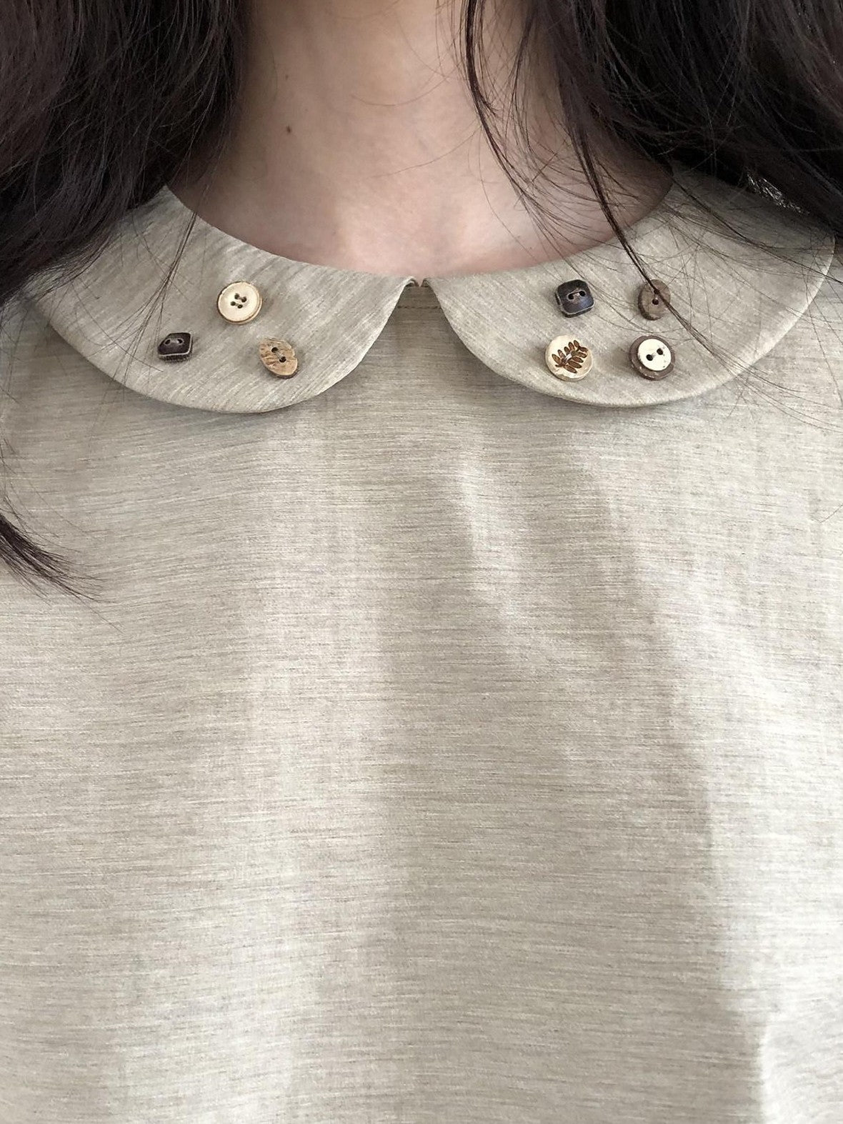 Dorydory Yellow Green Peter Pan Collar Button Raglan Women&