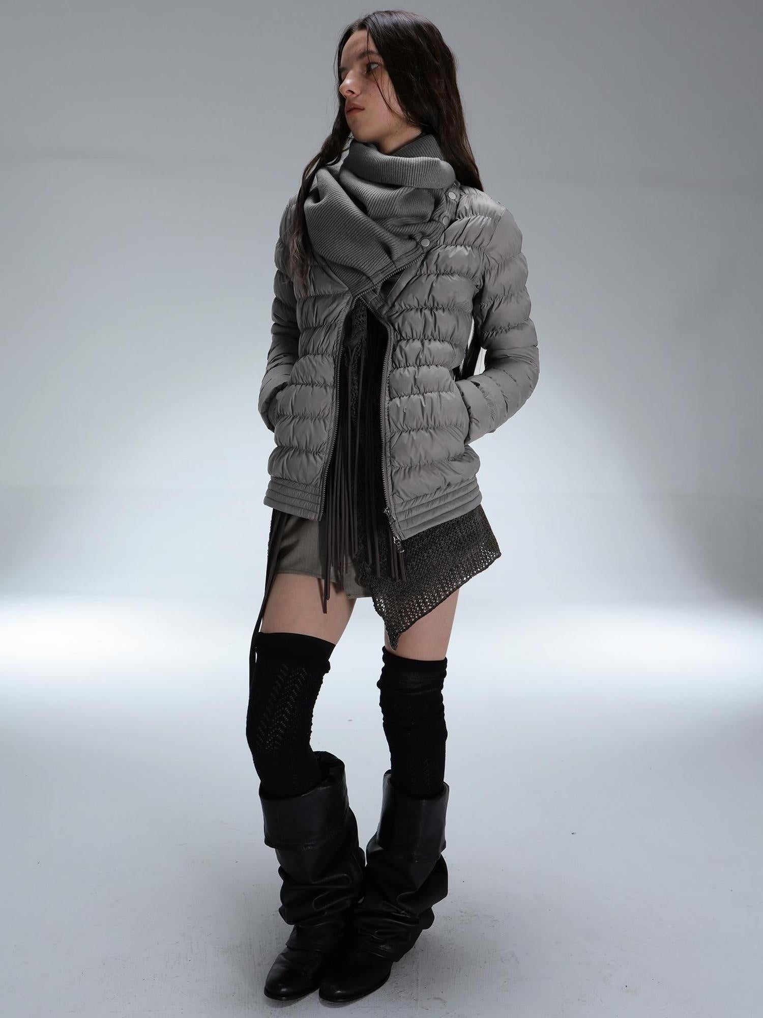 DoublePunch 90 Percent White Duck Down Slim Spliced Vintage Women Nylon Cropped Down Jacket