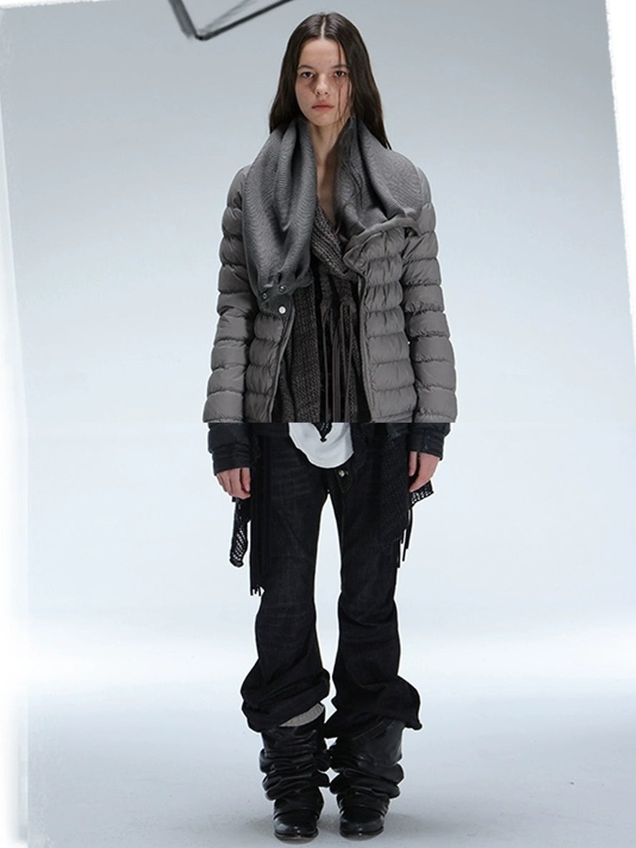 DoublePunch 90 Percent White Duck Down Slim Spliced Vintage Women Nylon Cropped Down Jacket