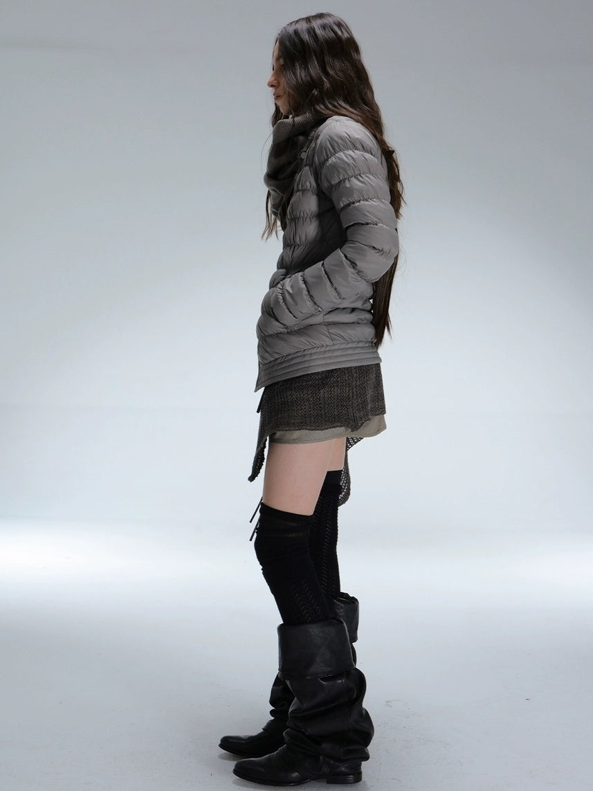 DoublePunch 90 Percent White Duck Down Slim Spliced Vintage Women Nylon Cropped Down Jacket