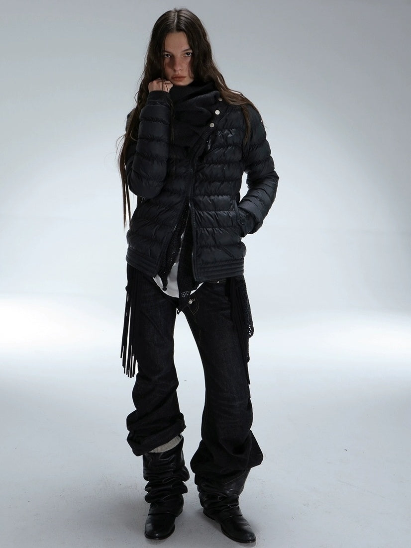 DoublePunch 90 Percent White Duck Down Slim Spliced Vintage Women Nylon Cropped Down Jacket