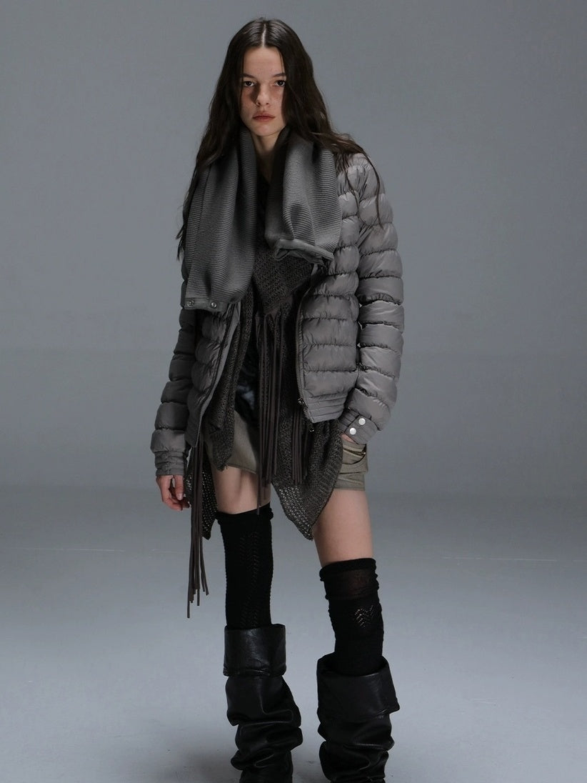 DoublePunch 90 Percent White Duck Down Slim Spliced Vintage Women Nylon Cropped Down Jacket