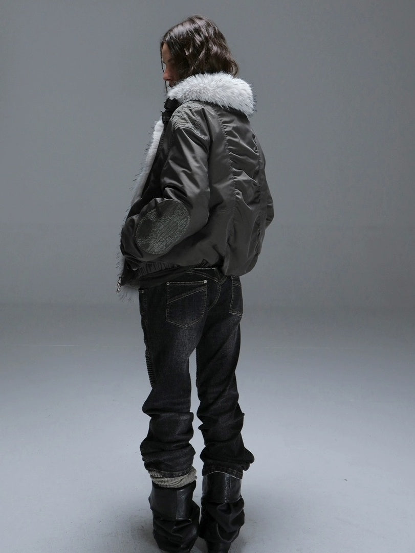 DoublePunch 90 White Duck Down 482Fp Warm Punk Lace Loose Women Insulated Down Jacket