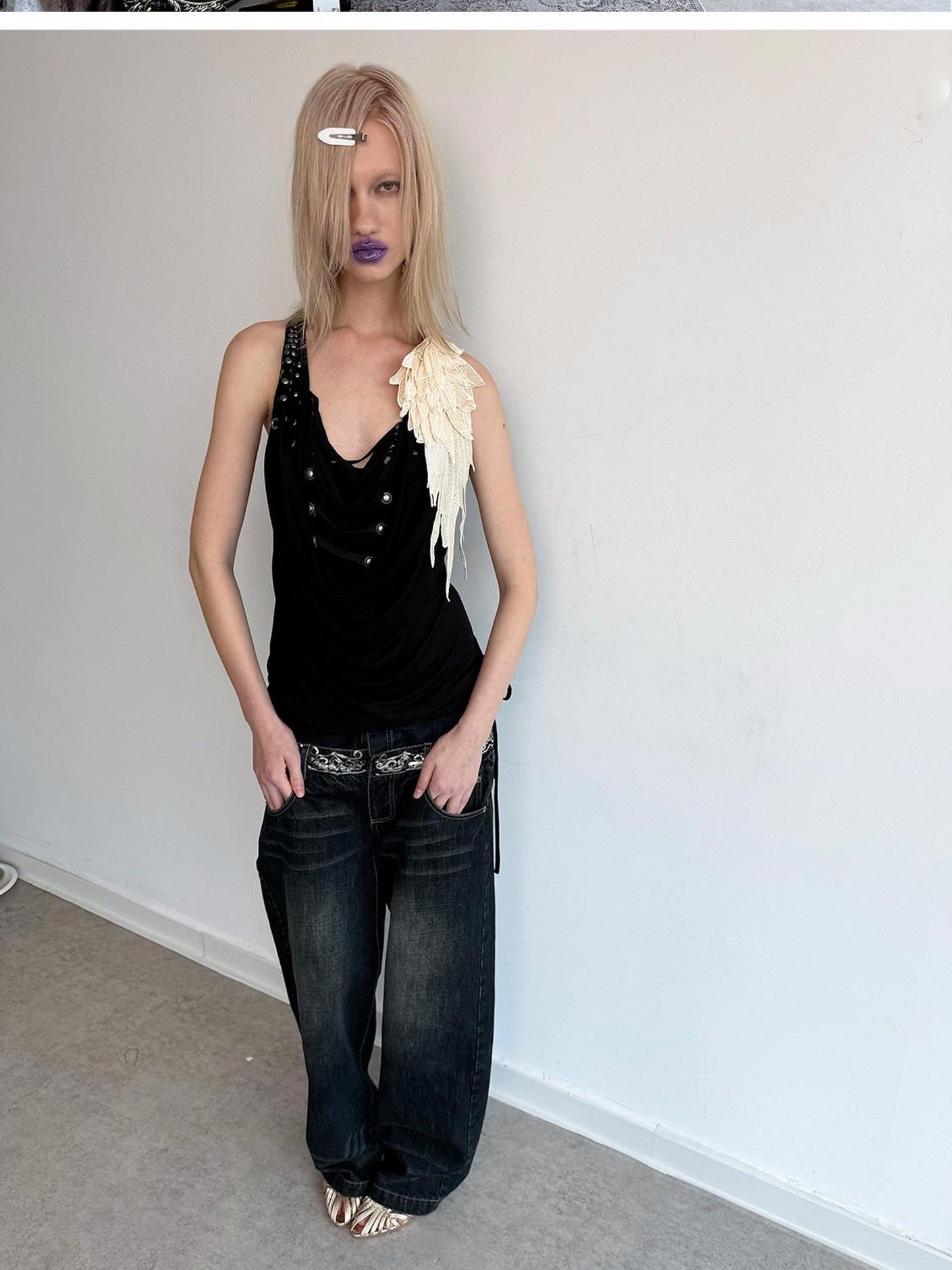 DoublePunch Backless Halter Tassel Ruched Deconstructed Women&