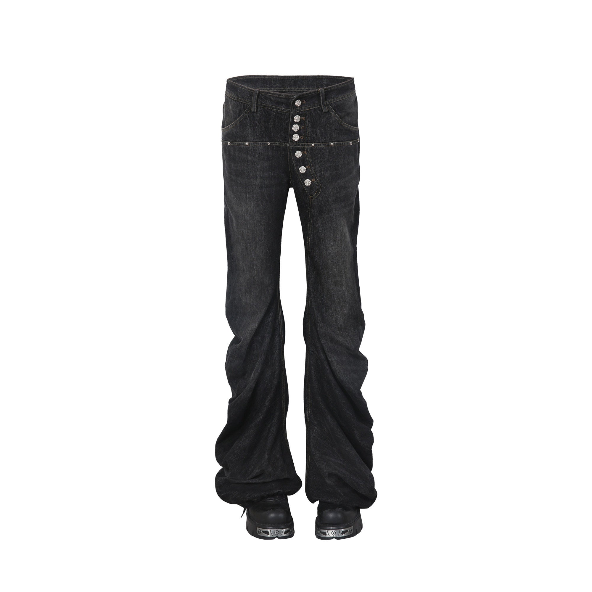 DoublePunch_Black_Washed_Low_Rise_Ruched_Curved_Hem_Loose_Fit_Women&