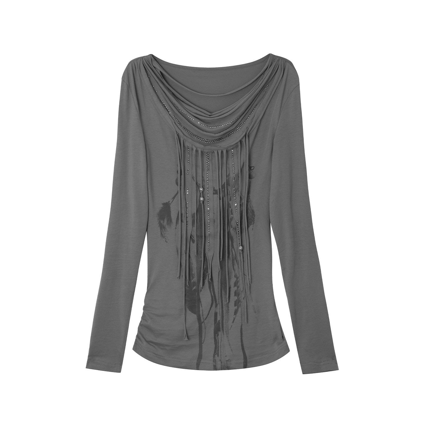 DoublePunch_Boho_Feather_Print_Layered_Tassel_Drape_Neck_Women&