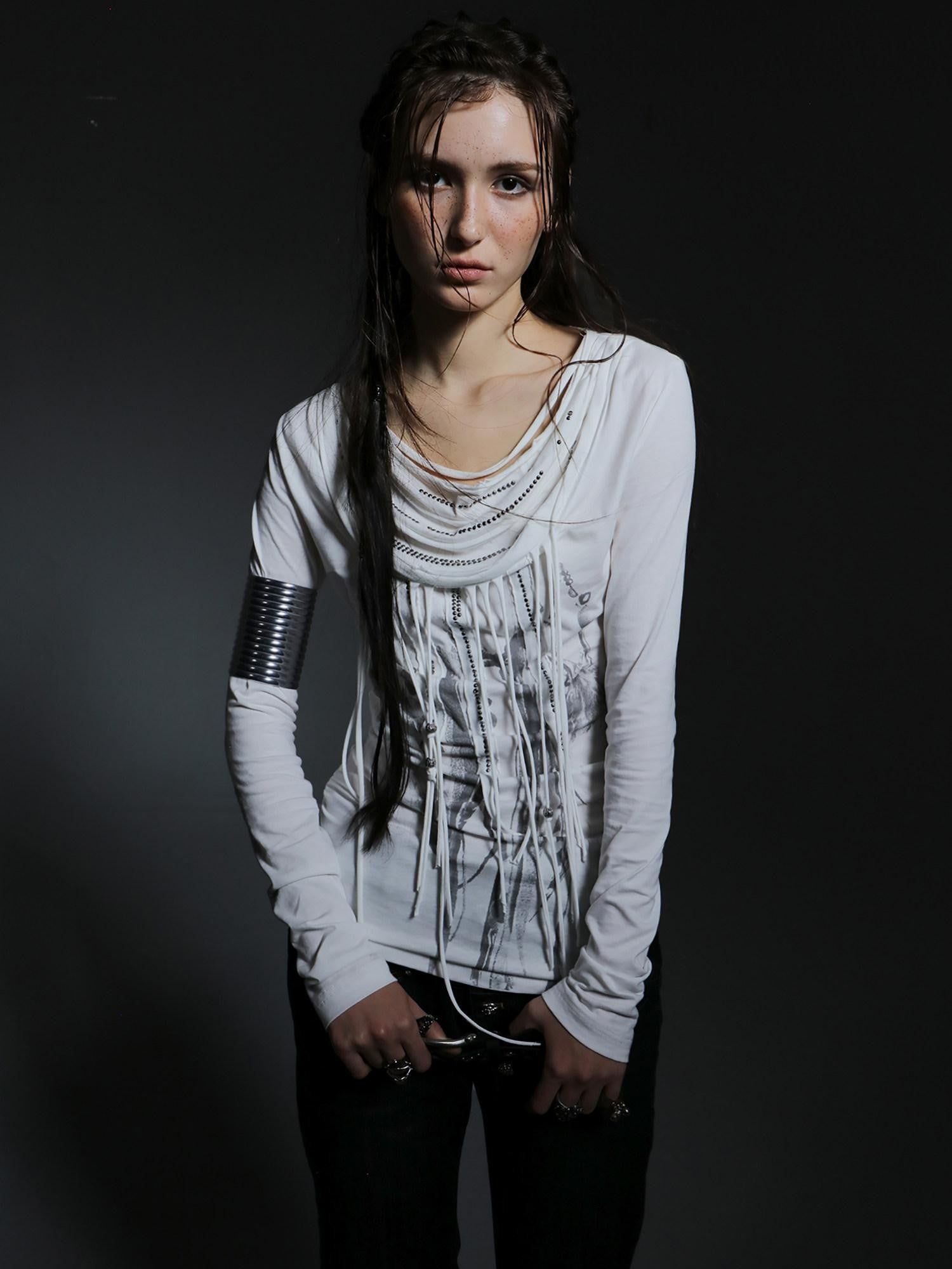 DoublePunch Boho Feather Print Layered Tassel Drape Neck Women&