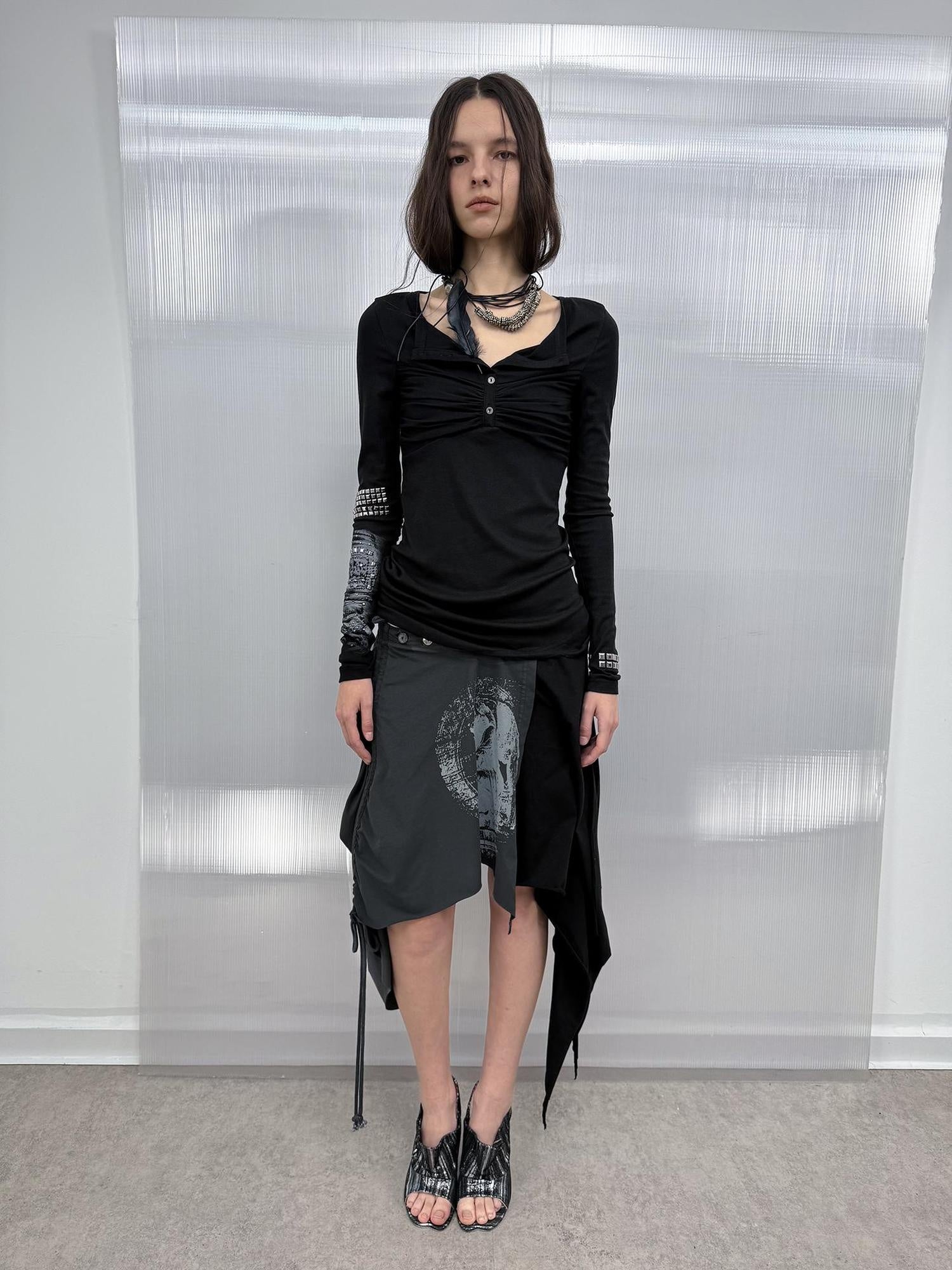 DoublePunch Breathable Cotton Punk Fringe Patchwork Asymmetric Women Citywalk T-Shirt