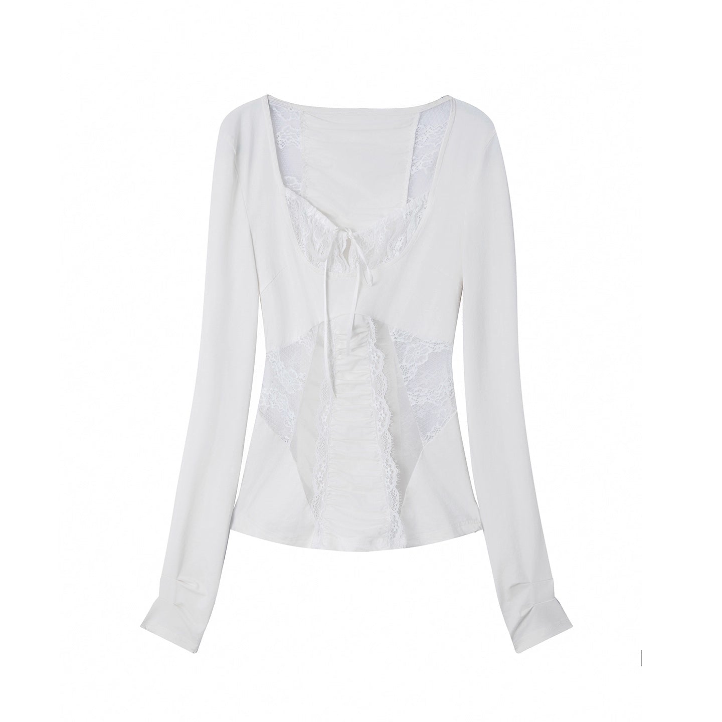 DoublePunch_Breathable_Cotton_Spandex_Slim_Fit_Girlish_Square_Neck_Patchwork_Women_T-Shirt_MISSTT