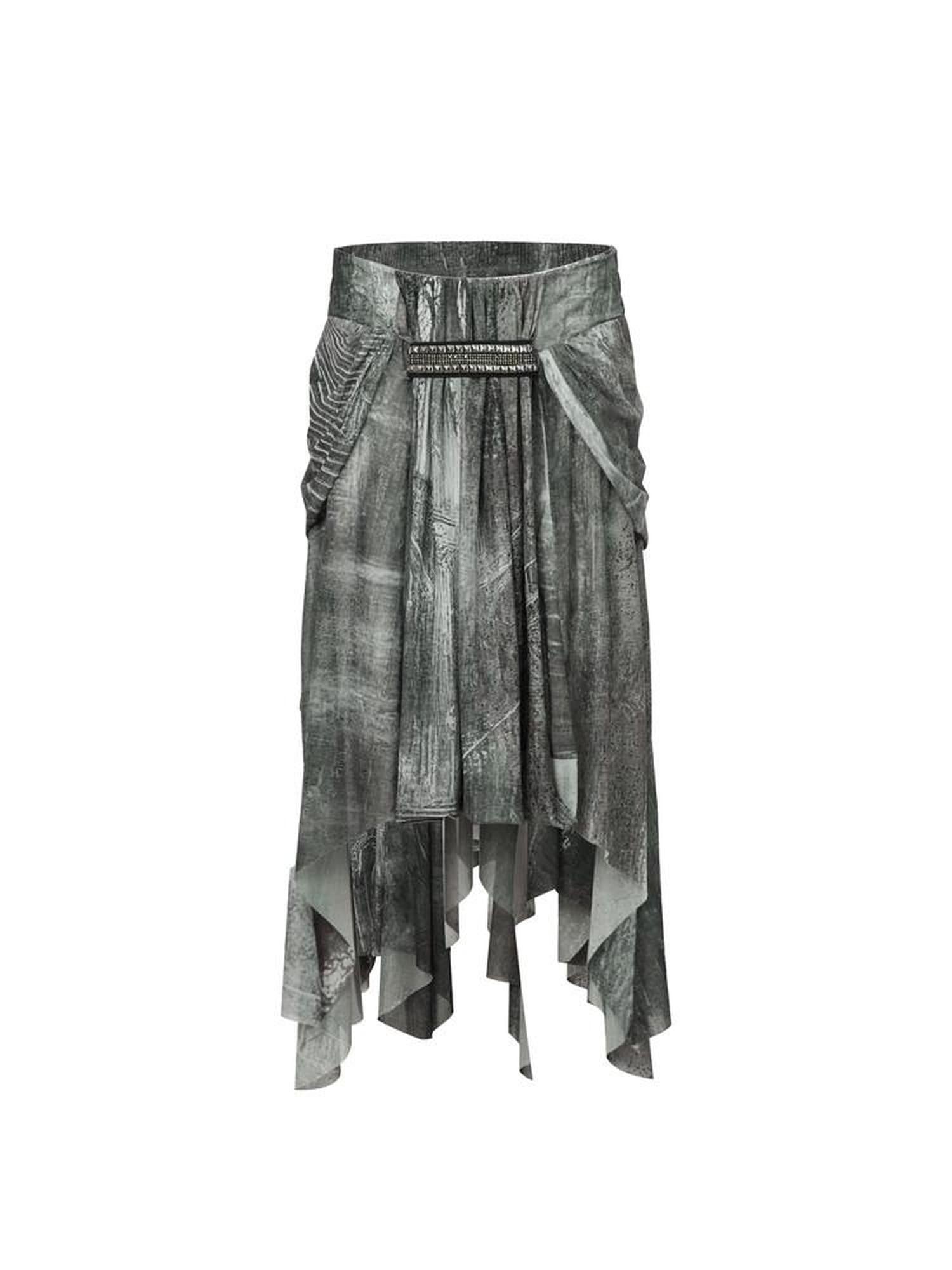 DoublePunch Castle Digital Print Draped Mesh Asymmetric Women&