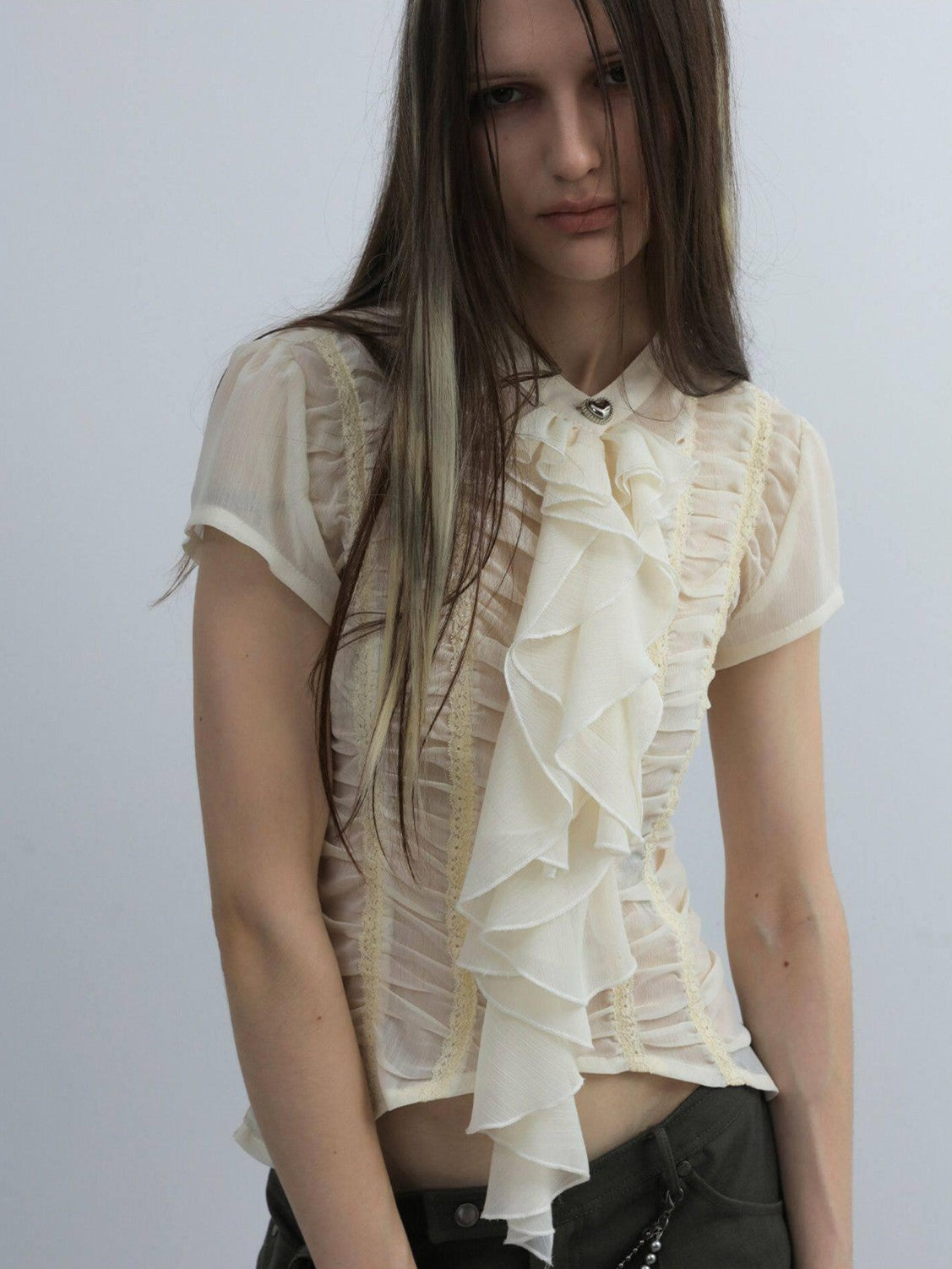 DoublePunch Cropped Gathered Ruffle Victorian Women&