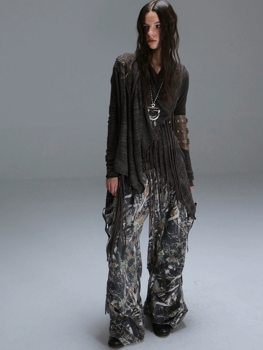 DoublePunch Durable 100% Cotton Functional Low Rise Leaf Camo Button Straight Women Pants