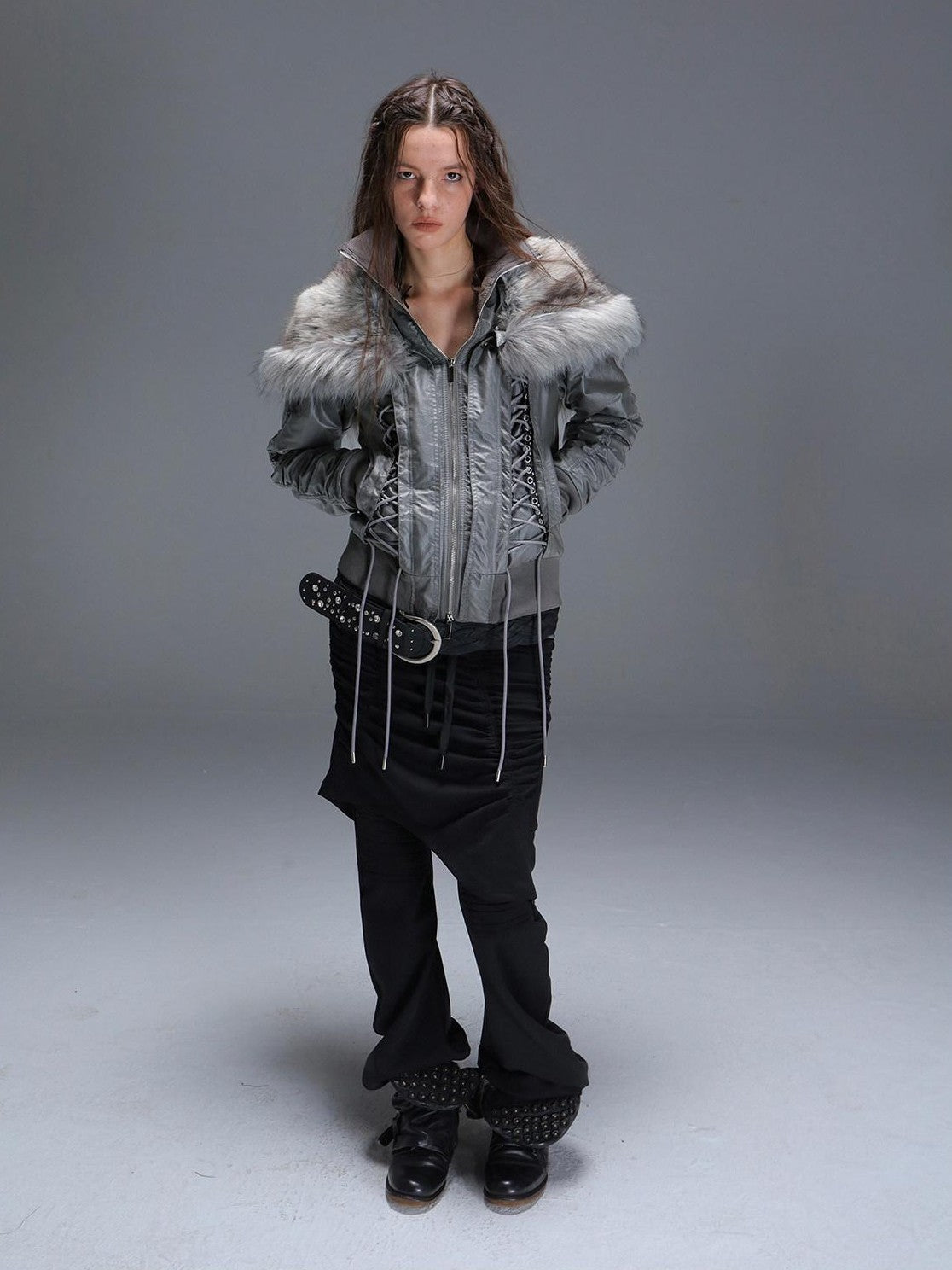 DoublePunch Faux Fur Collar Tie Hooded Women&