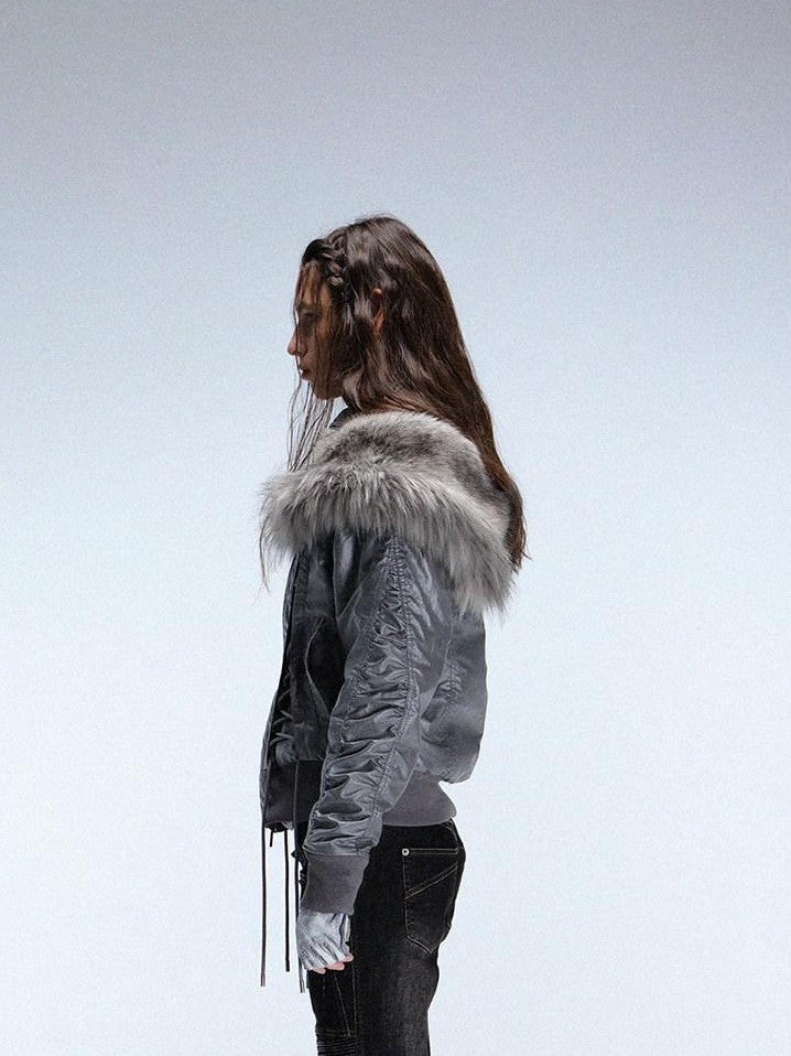 DoublePunch Faux Fur Collar Tie Hooded Women&