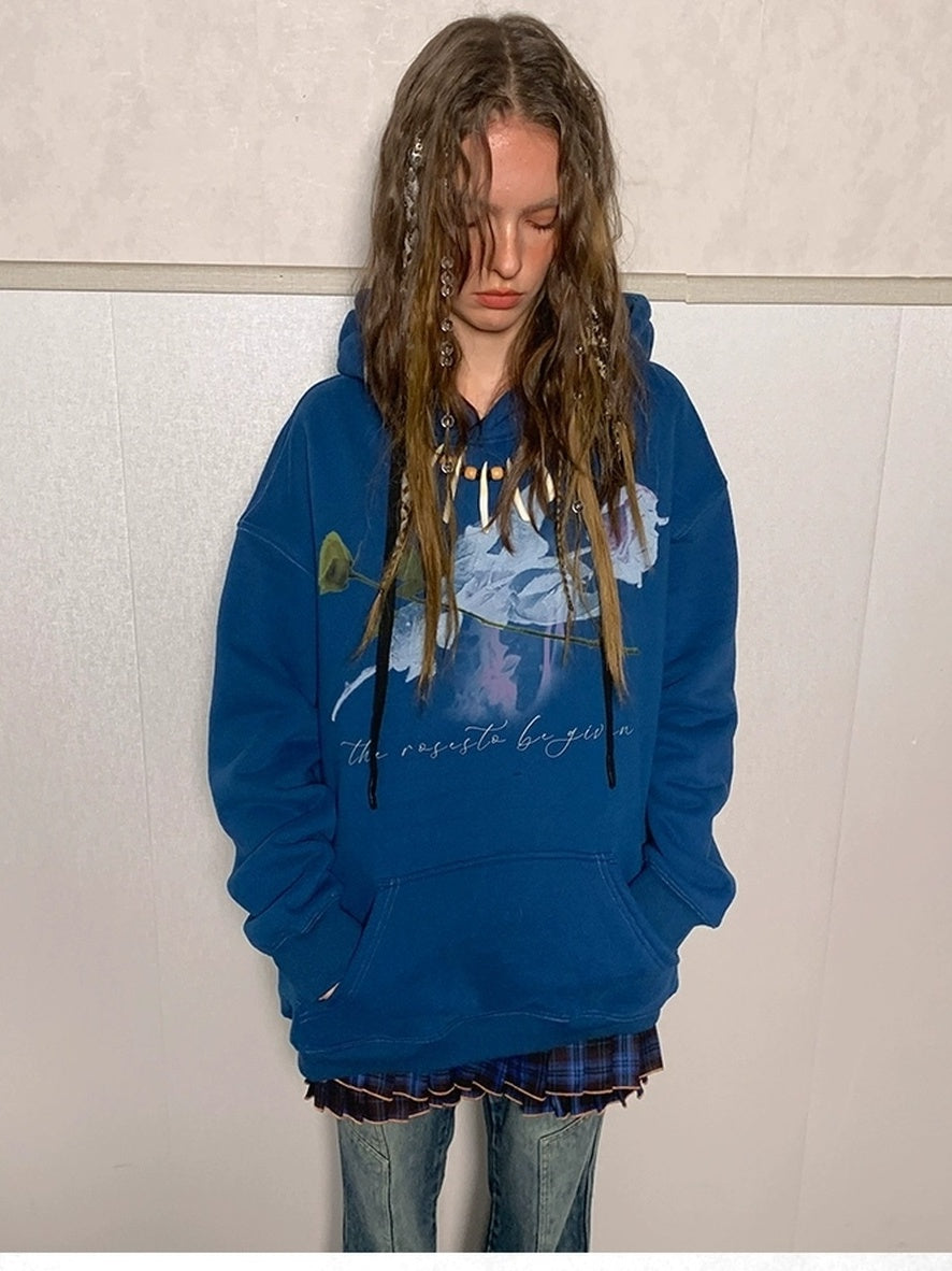 DoublePunch Fleece Lined Loose Street Letter Print Kangaroo Pocket Unisex Hoodies