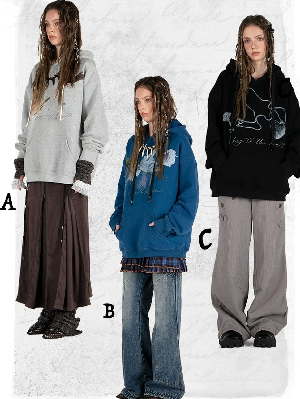 DoublePunch Fleece Lined Loose Street Letter Print Kangaroo Pocket Unisex Hoodies