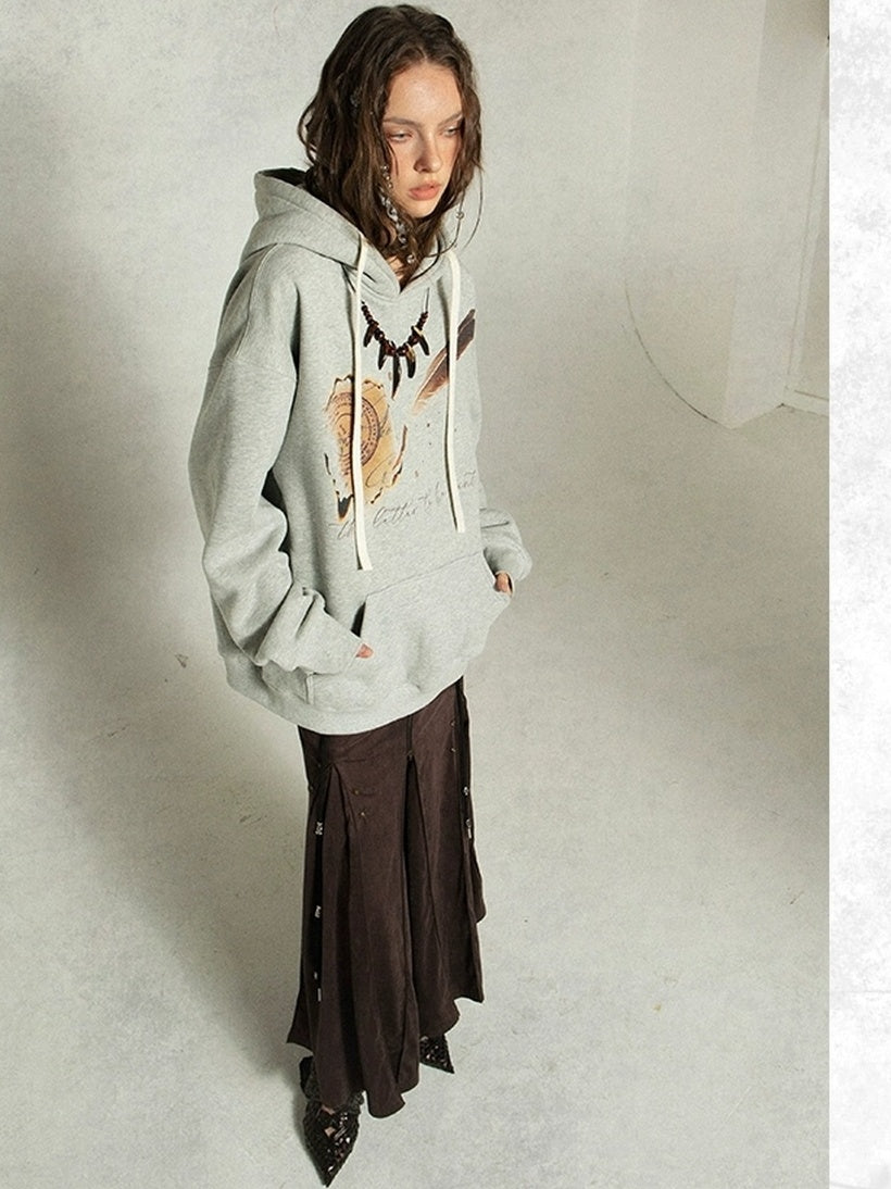 DoublePunch Fleece Lined Loose Street Letter Print Kangaroo Pocket Unisex Hoodies