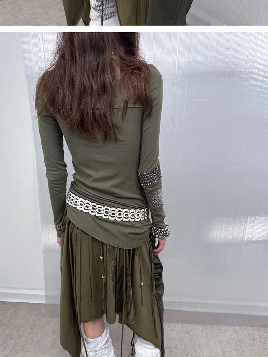 DoublePunch Fringe Printed Patchwork Wrap Asymmetric Women&