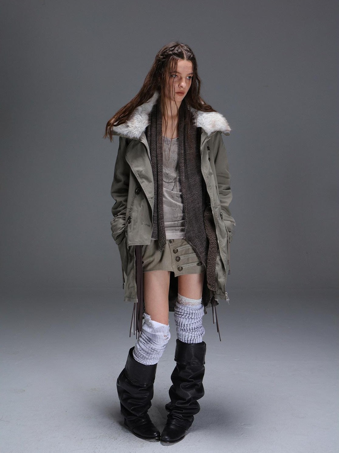 DoublePunch Fur Collar Double Breasted Fleece Lined Oversized Women&